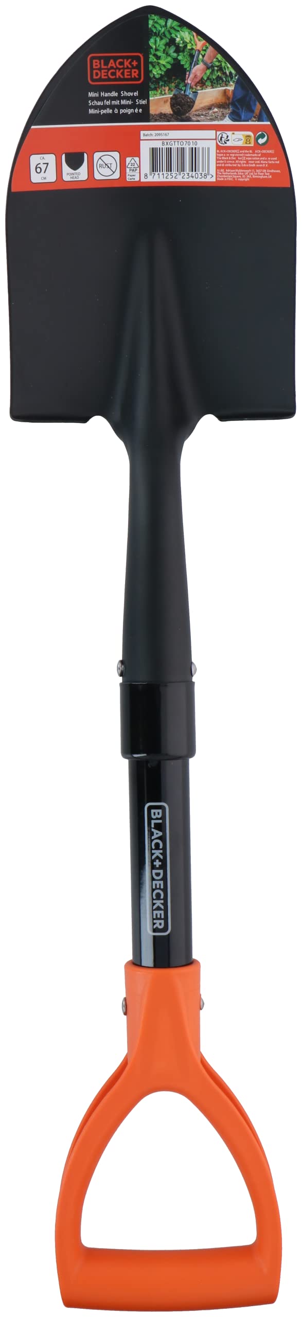 Black+Decker Pelle - 67 cm - 800 g - Inoxydable - Tête en Acier au Carbone et Manche en Fibre de Verre - Noir