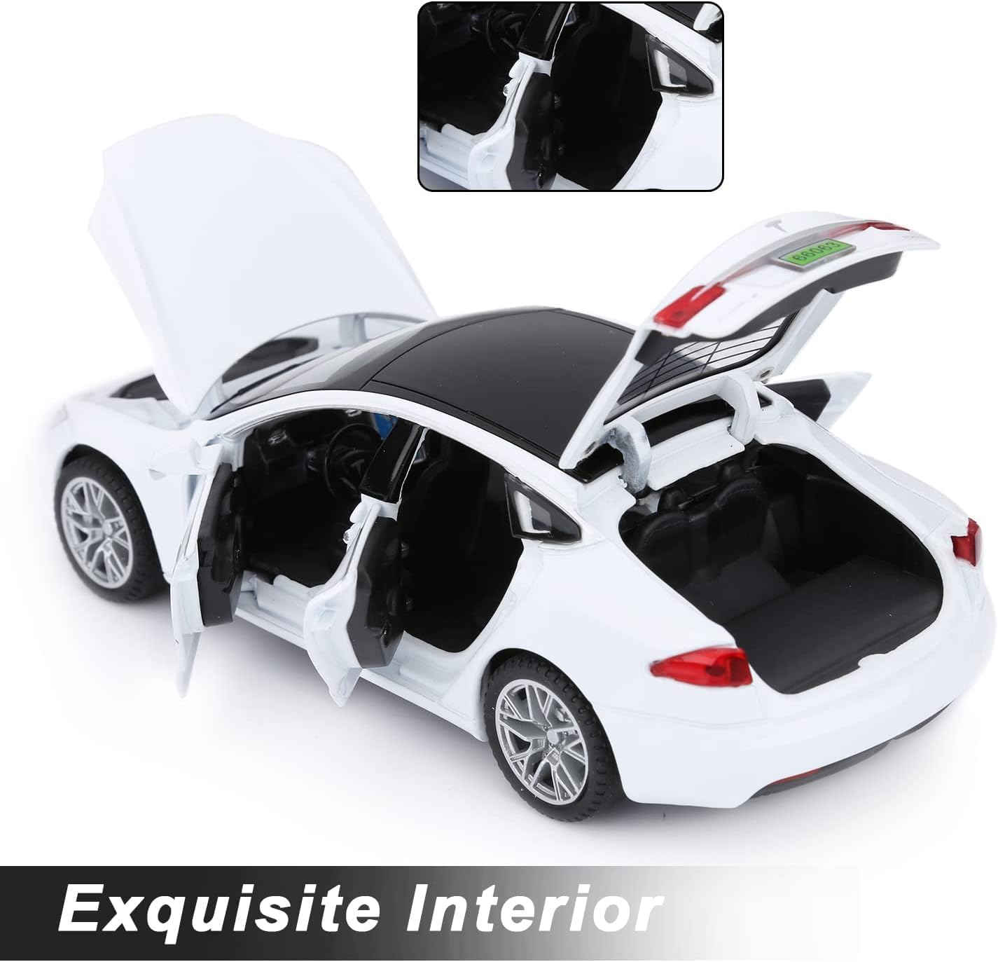 Ixora 1:32 Tesla S Diecast Alloy Metal Pull Back Die-cast Car with Openable Doors & Light, Music Model Car for Boys (Pack of :1) (1:32 Tesla Car - Blue) 4