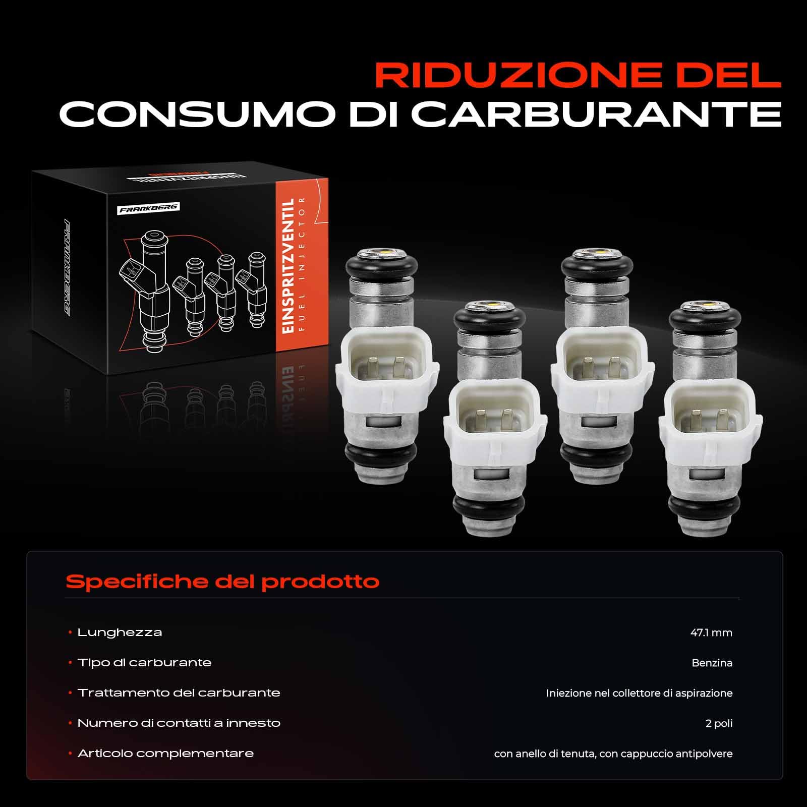 Frankberg 4x Valvole di iniezione Ugello di iniezione Benzina Compatibile con Golf IV 1J1 1.4L Golf VI 5K1 1.4L Polo 9A 9N 1.4L Fabia II Combi 545 1.4L Fabia II 542 1.4L Replace# 24992360