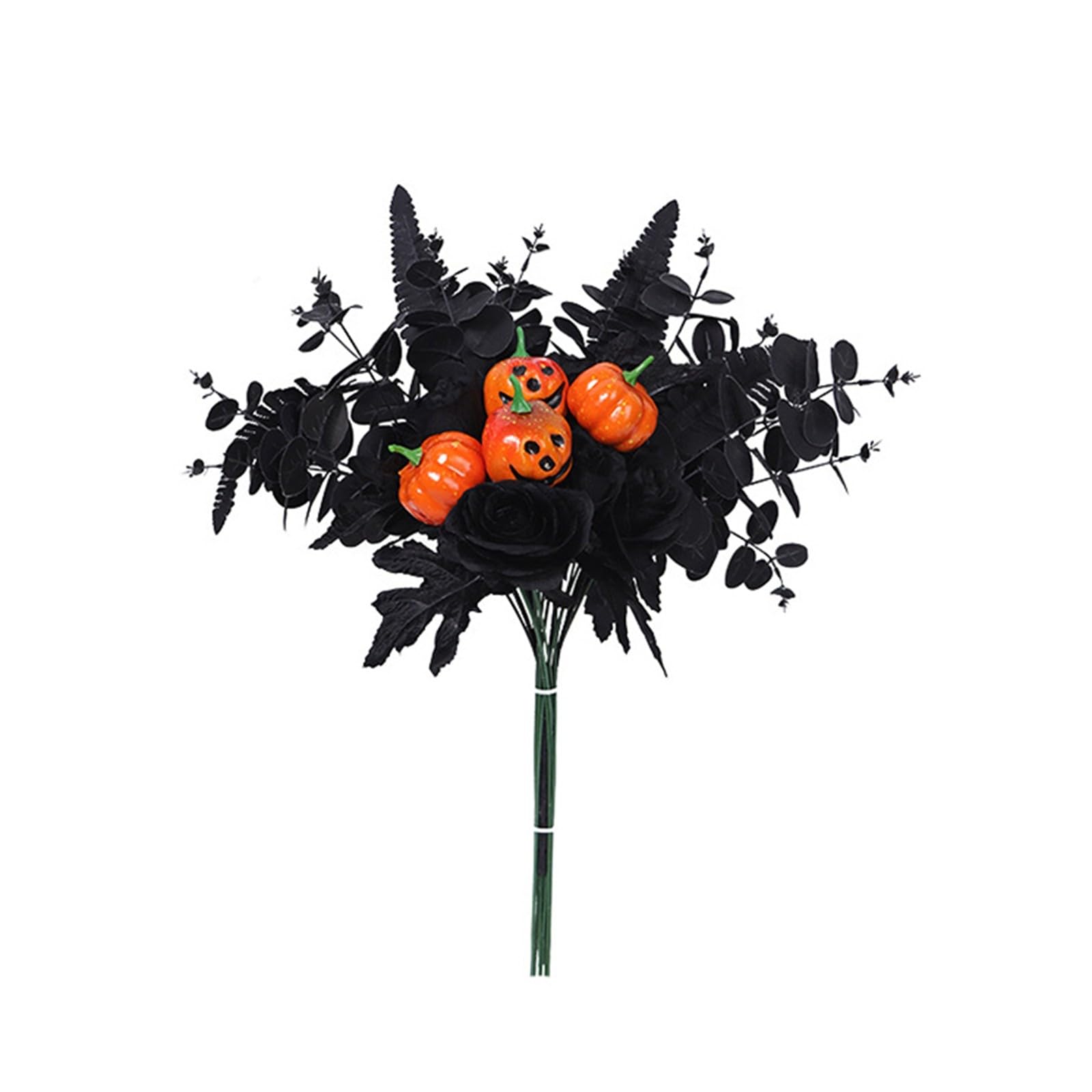 Gelb&Schwarz Halloween Flower Bouquet Roses With Pumpkin Black Flowers Halloween Bouquet With Black Table Centerpiece Decoration B Faux Flowers (A, 43.00)