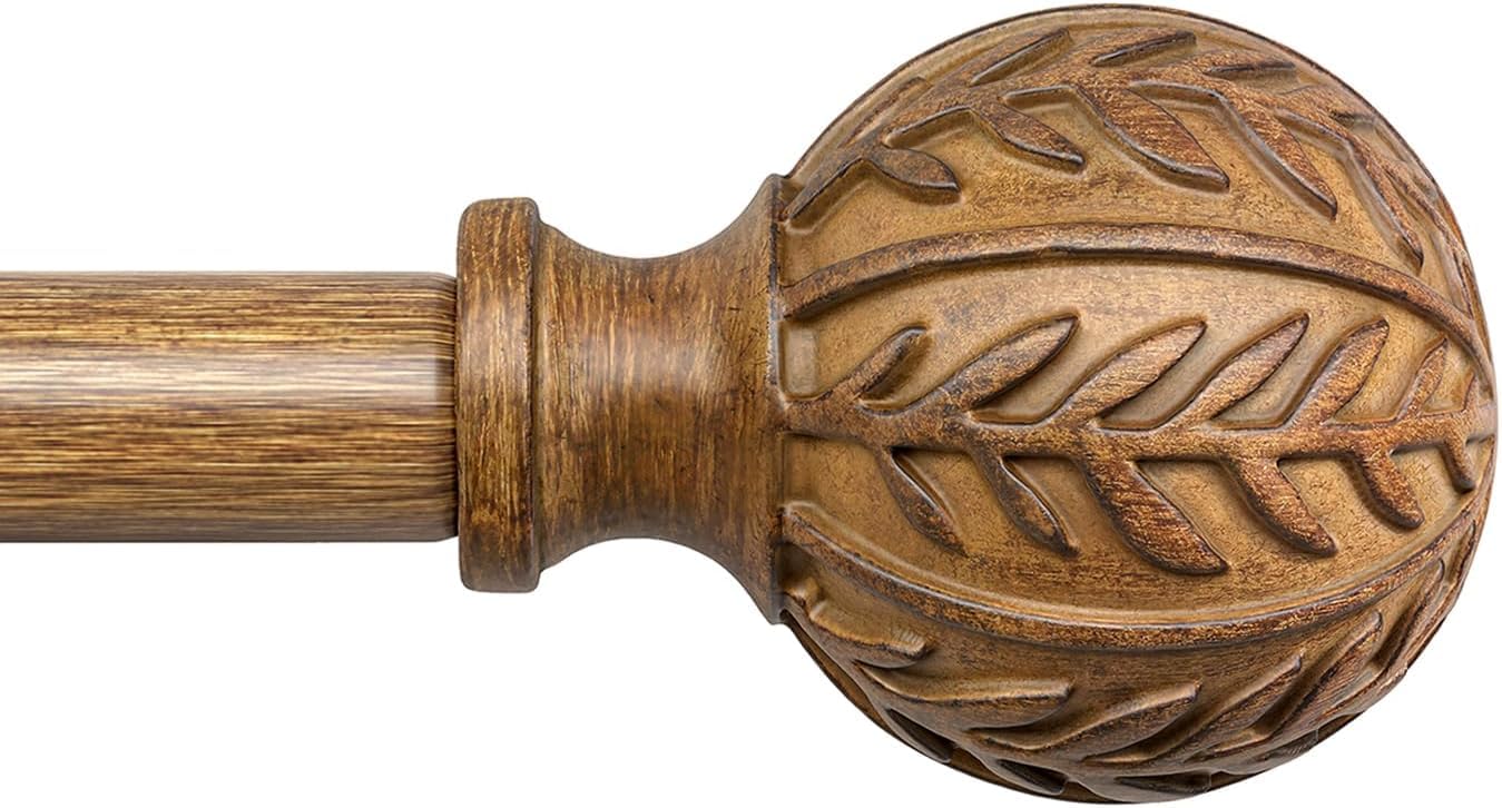 Gormena Curtain Poles for Windows, Adjustable Metal Drapery Rod 80-218cm,2.54cm Diameter Heavy Duty Pole with Imitation Wood Grain Finials,Rustic Decorative Drapery Rods Set,Boho Style,Wood Grain