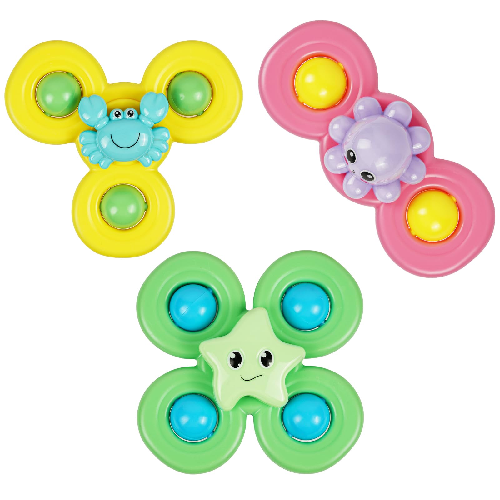 Vicloon Juguete Giratorio, 3pcs Spinner Toys con Ventosa, Juguete Sensorial para Bebé con Campana, para Niños Mayores de 12 Meses(Océano)