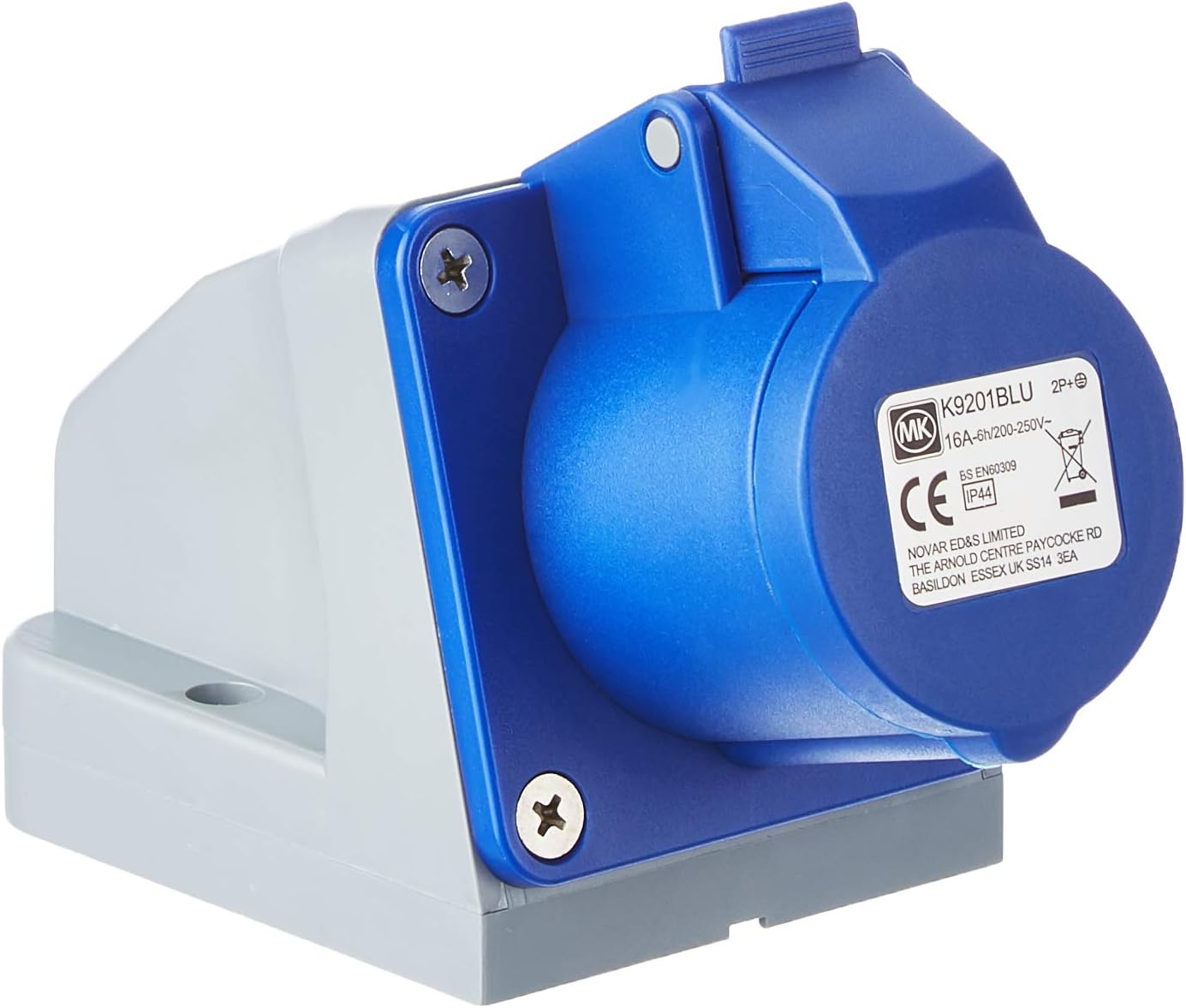 MK Commando K9201 16A 2P+E 200-250V Angled Socket Outlet (IP44) - Blue ...