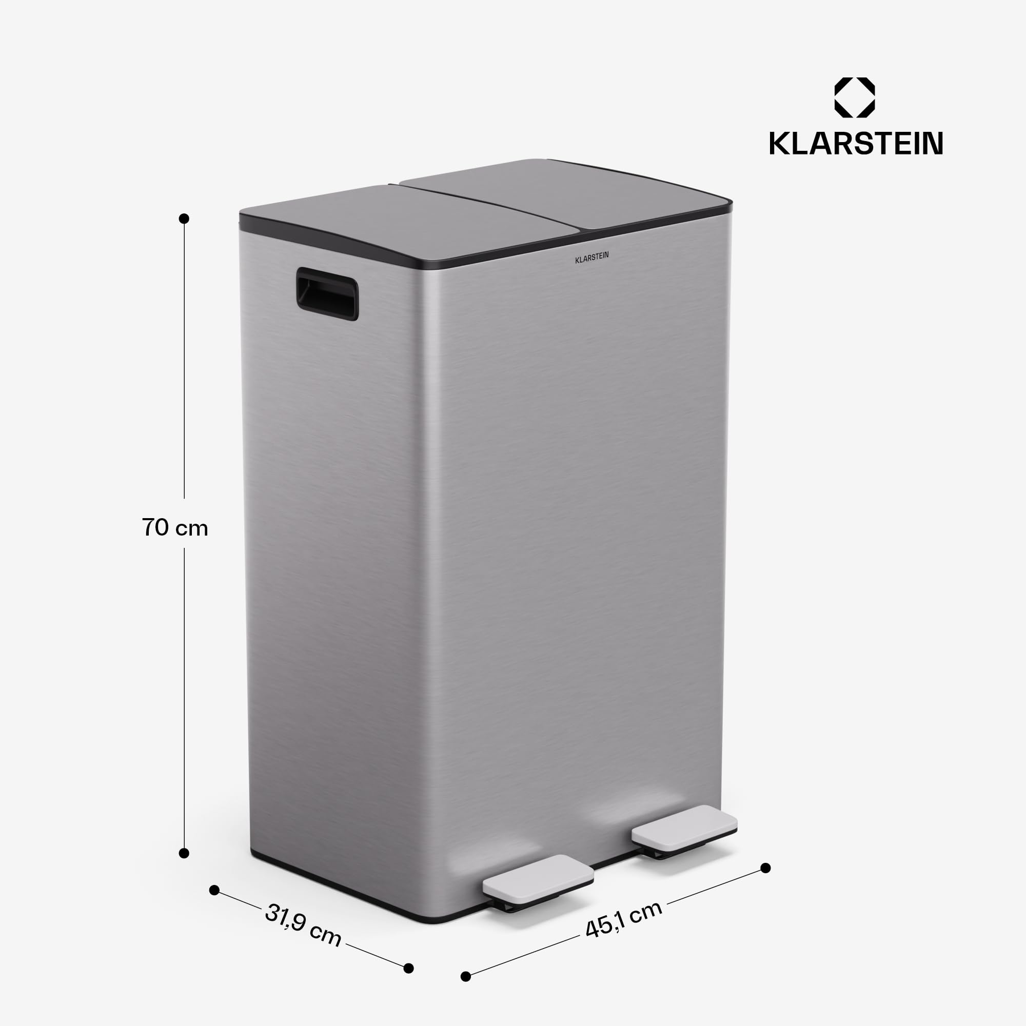 KLARSTEIN EcoVista Cubo de Basura Cocina - 60L con Compartimentos de 30L y 3L para compostaje, Cierre Suave, Acero Inoxidable, Papelera Cocina