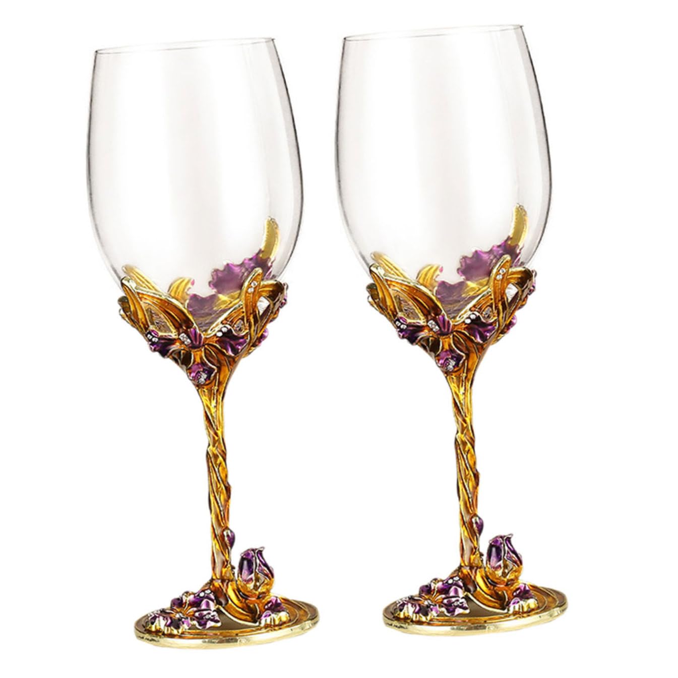 Set 2 Bicchieri da Whisky Smaltati Dorati Calici da Vino in Cristallo per Uso Domestico e Matrimonio Bicchieri Decorativi per Bar e Serate di Degustazione a Casa