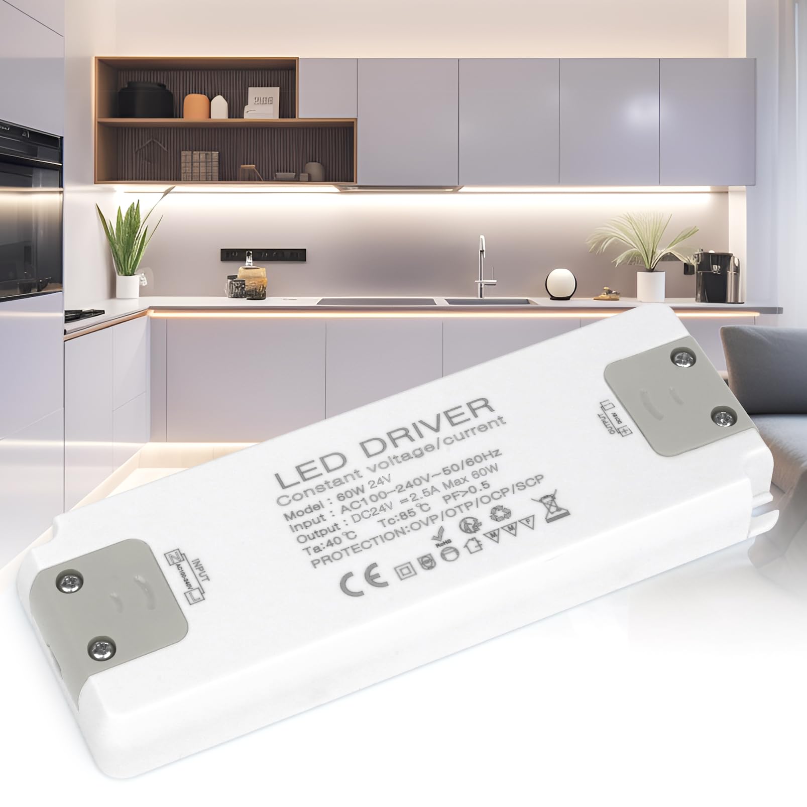 KSIBNW 24V LED Driver 60W 2.5A, LED Transformer Power Supply 240V AC to 24V DC 2.5A Ultra Slim Quiet Power Supply Unit Constant Voltage Low Voltage Driver Adapter for DIY Light Strips, Light Bulbs