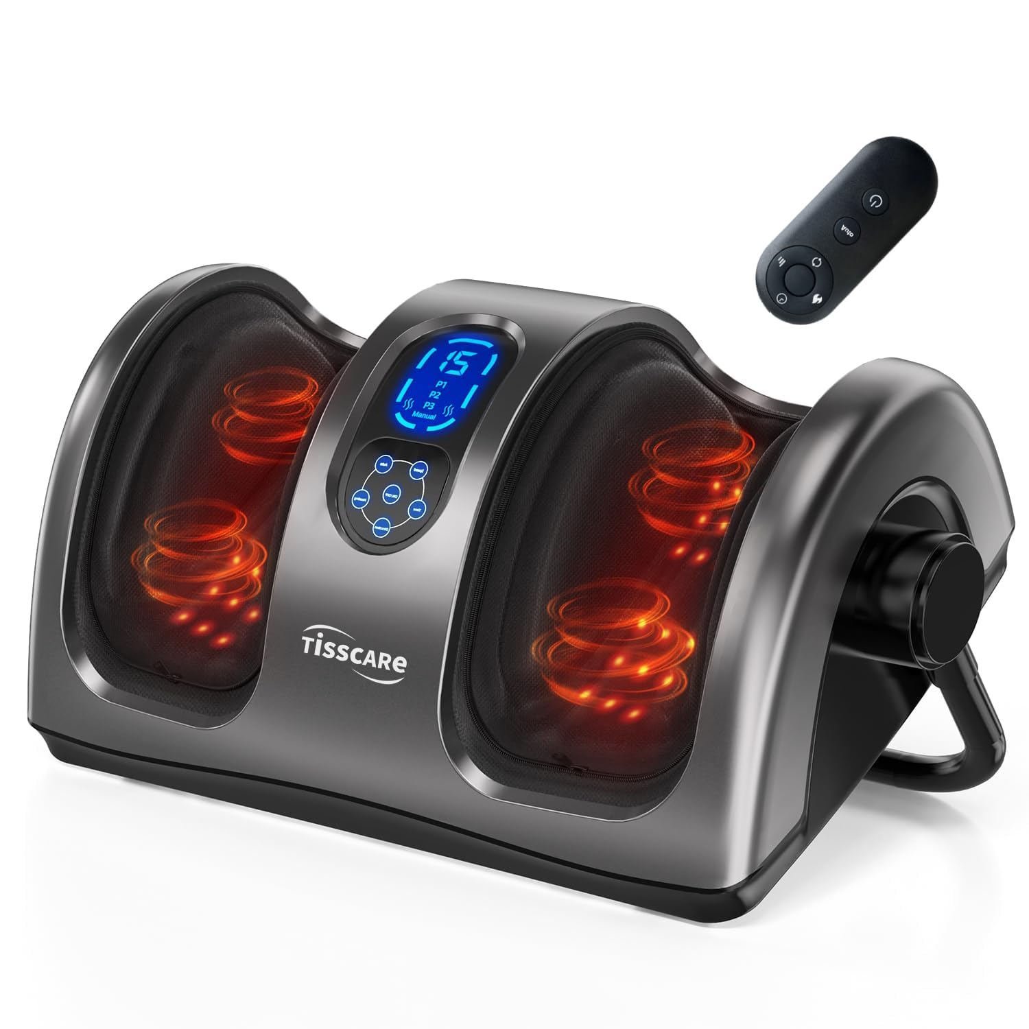 TISSCARE Masajeador de Pies Shiatsu con Calor, Masajeador Eléctrico para Piernas y Pantorrillas con Amasamiento, Rodillos, Presión, Asa Ajustable 360°, Alivio del Dolor, Regalo Hombres Mujeres