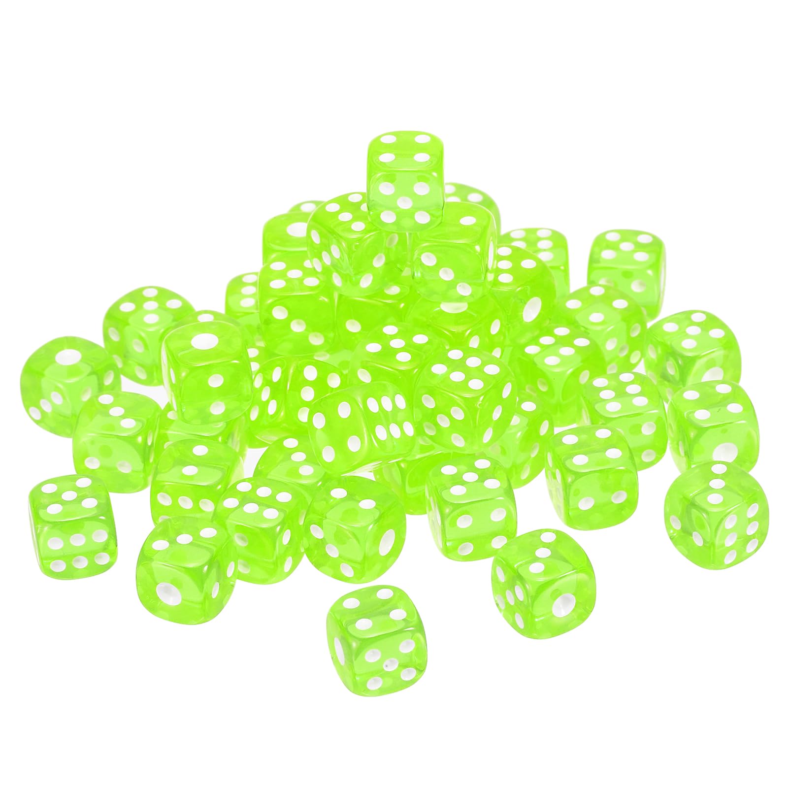 sourcing map 36Pcs 6 Sided Acrylic Dice, 10mm/0.39" Rounded Corner Translucent Colored D6 Game Dice for Theme Party Fun Table Board Games, Neon Green
