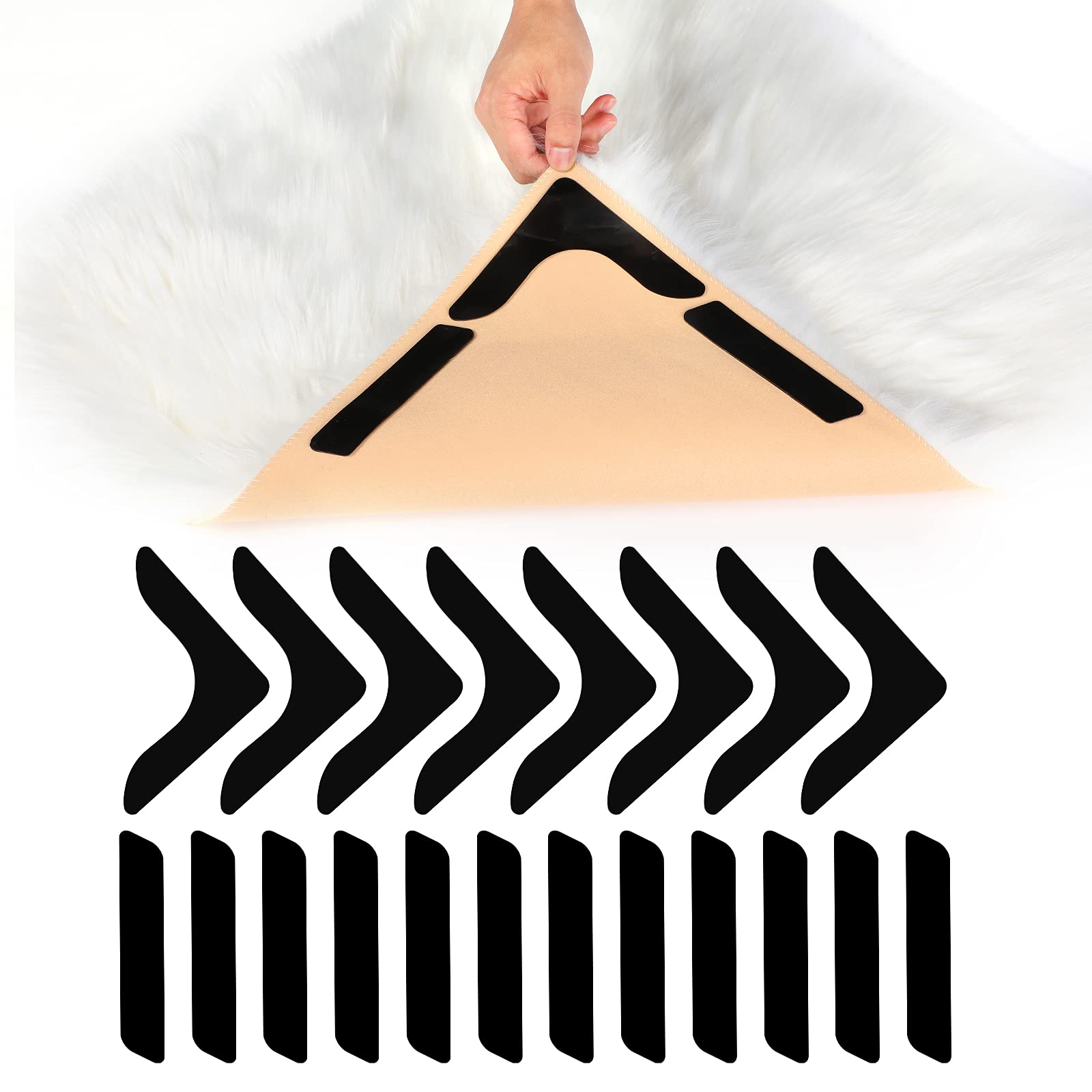 ZIIVARD 24PCS U-shaped Non-Slip Rug Grippers，Parallelogram Reusable Double-Sided Anti Curling Rug Carpet Grips Washable Rug Grippers with Super Stickiness for Hardwood Floors，Area Rugs, Linoleum, Wall