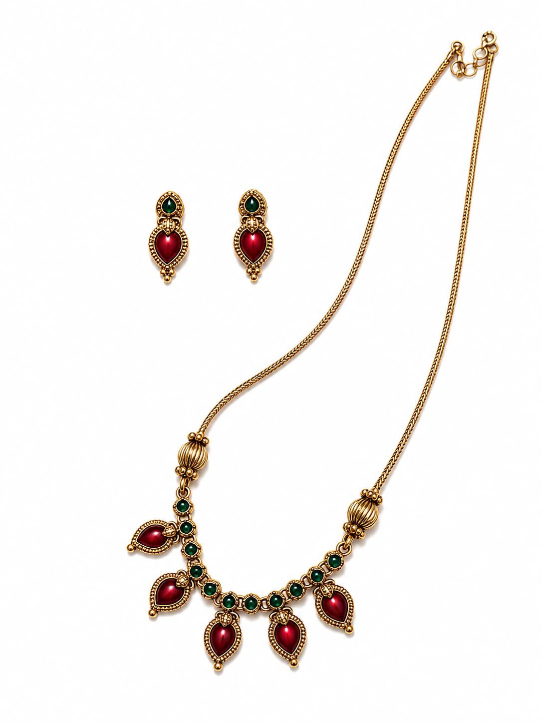 Traditional Gold-Tone KERELA STYLE RED Stone Necklace and Earrings Set ONAM SPECIAL BEST SUIT FOR ONAM SAEWW AND KASAVU SAREE-image-45