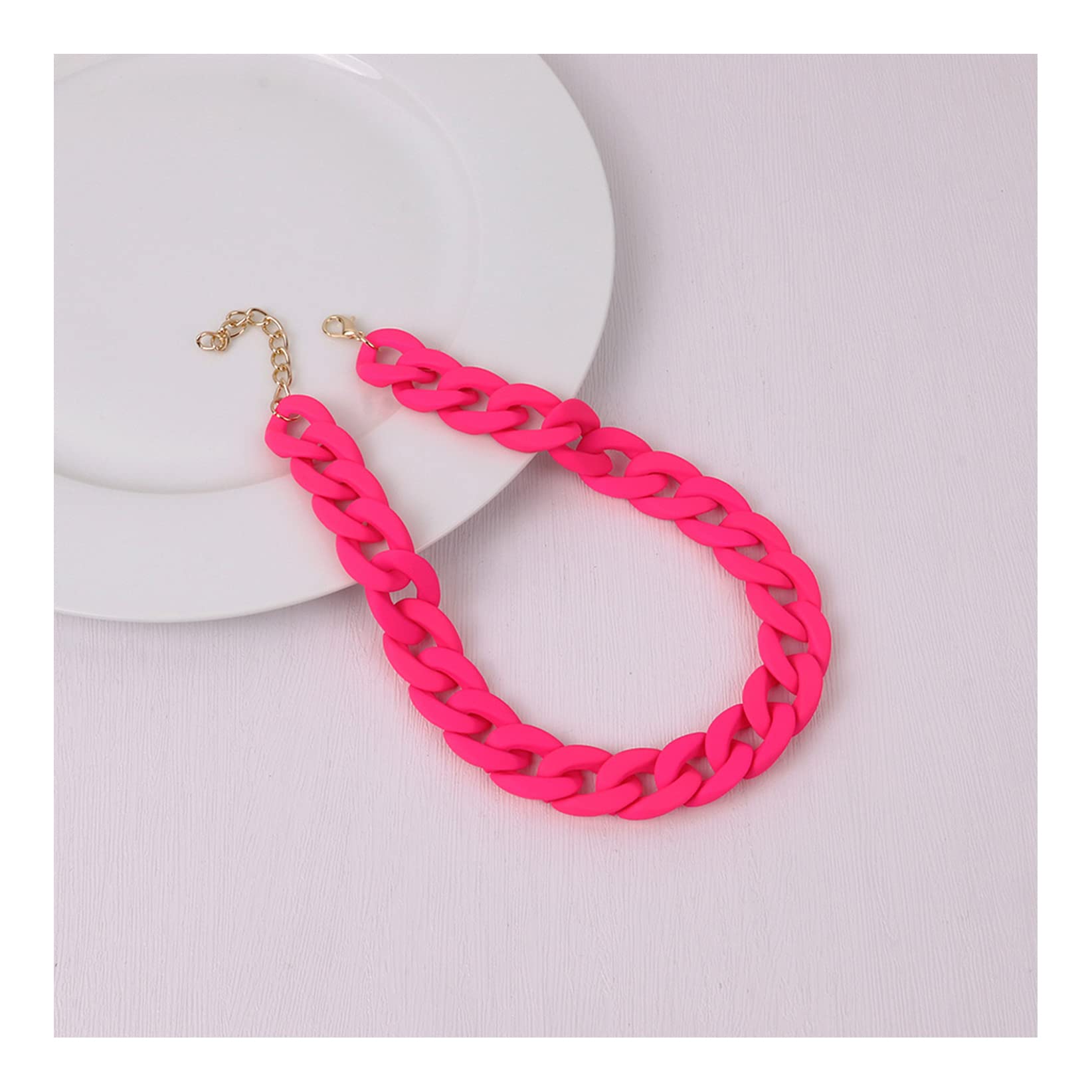 Esny Women's Pink Colorful Chunky Resin Link Chain Necklaces Candy Color Acrylic Choker Dainty Lightweight Thick Punk Paperclip Collar For Girls Jewelry