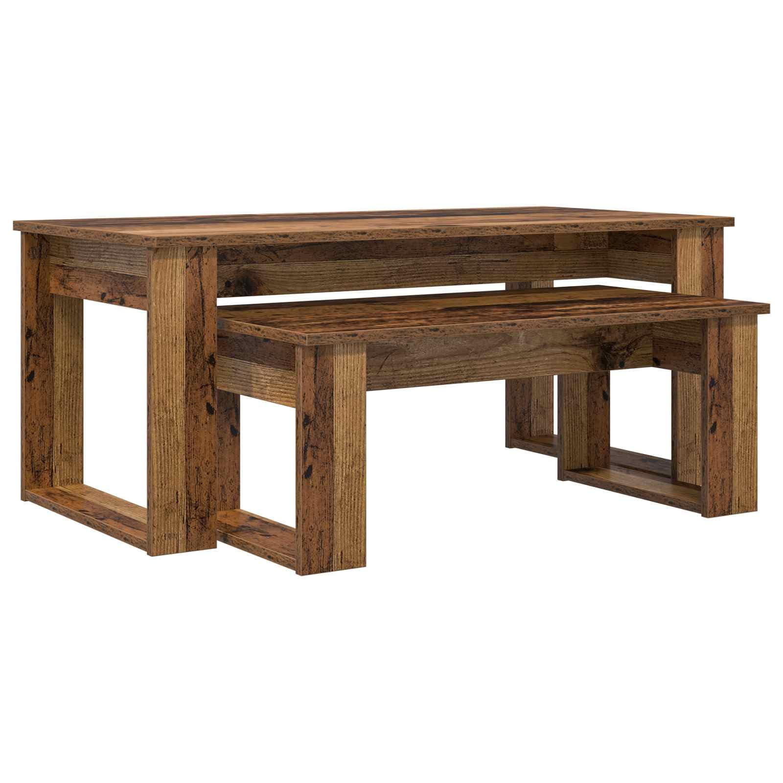 Juego de mesa de café de 2 piezas, madera vieja, 100 x 50 x 42 y 77,5 x 40 x 30,5 cm, diseño moderno, robusto y duradero, para salón, balcón, dormitorio, como mesa auxiliar pequeña
