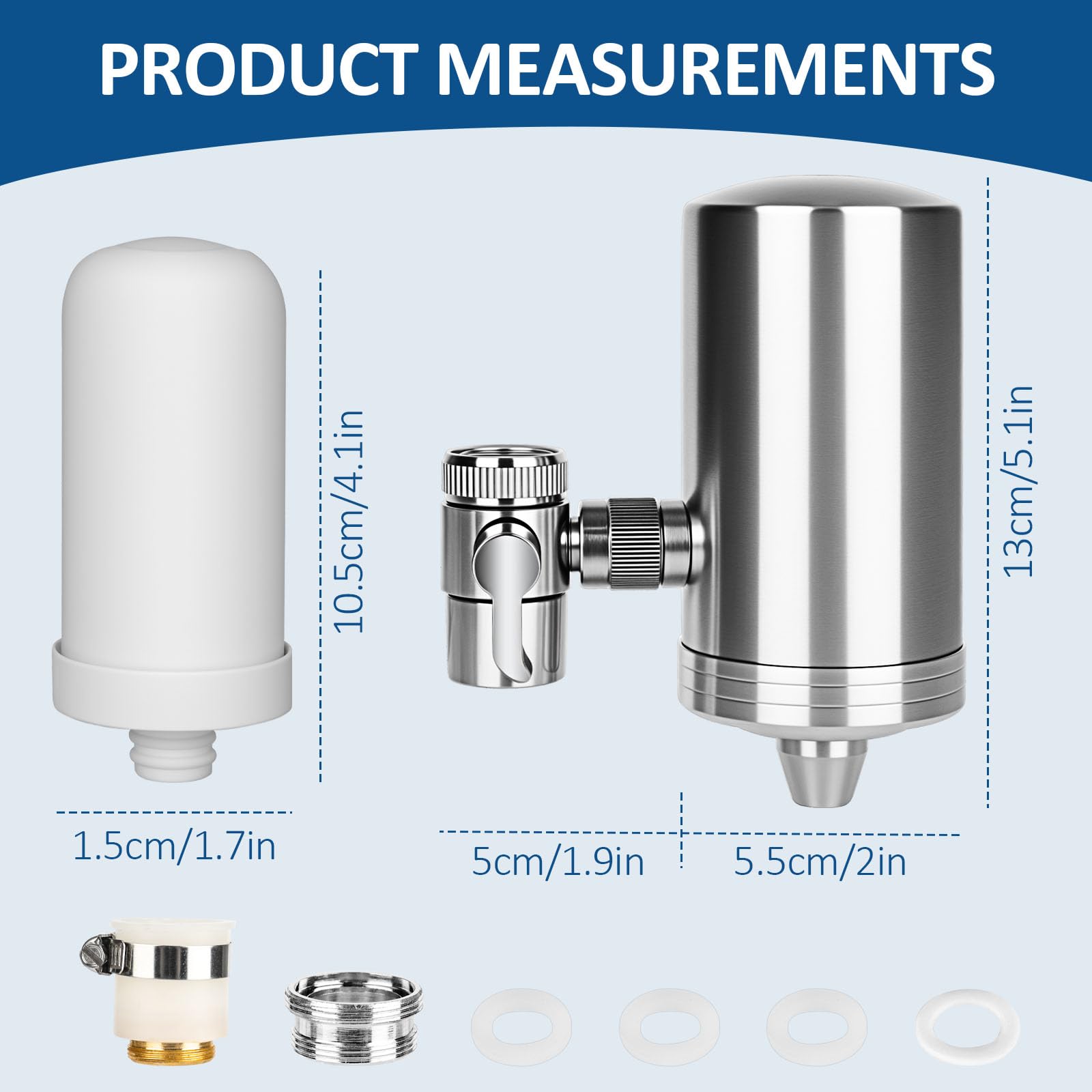 Robinet filtrant à eau, purificateur d'eau sans installation en acier inoxydable pour robinets ménagers, robinet filtrant avec élimine le chlore et purification de l'eau (1 filtre inclus)