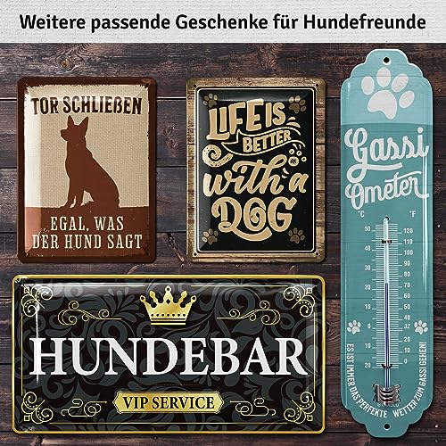 LANOLU Blechschild Hund - DOGS WELCOME - Deko Hund Geschenke für Hundeliebhaber in retro Shabby Chic Optik - Vintage Dekoration als Geschenk für Hundefreunde aus Metall, 15x20cm