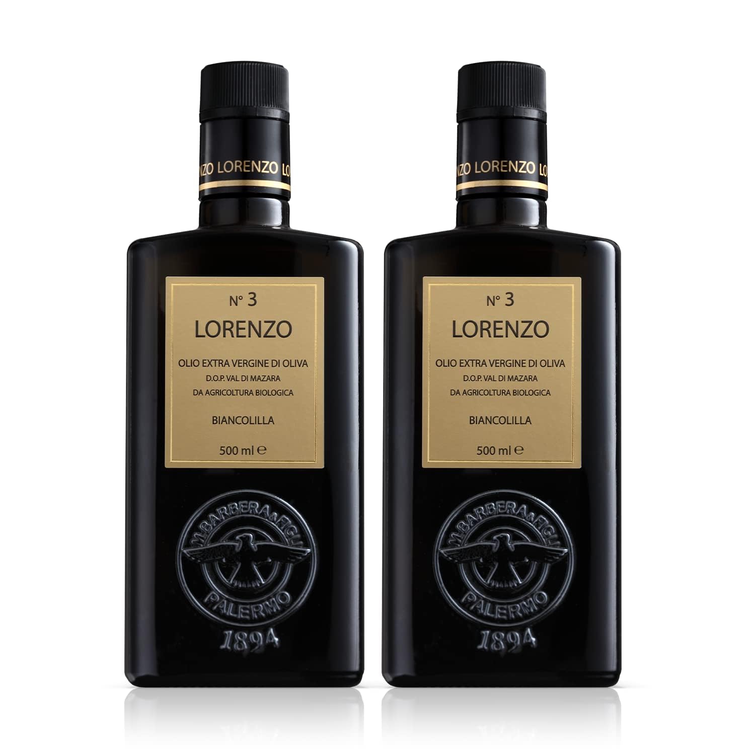 Barbera Lorenzo #3 Organic Extra Virgin Olive Oil PDO Val di Mazara, Fruity, Cold Extracted Authentic Sicilian Olive Oil, Fresh Harvest Imported From Italy 16.9 oz - Pack of 2