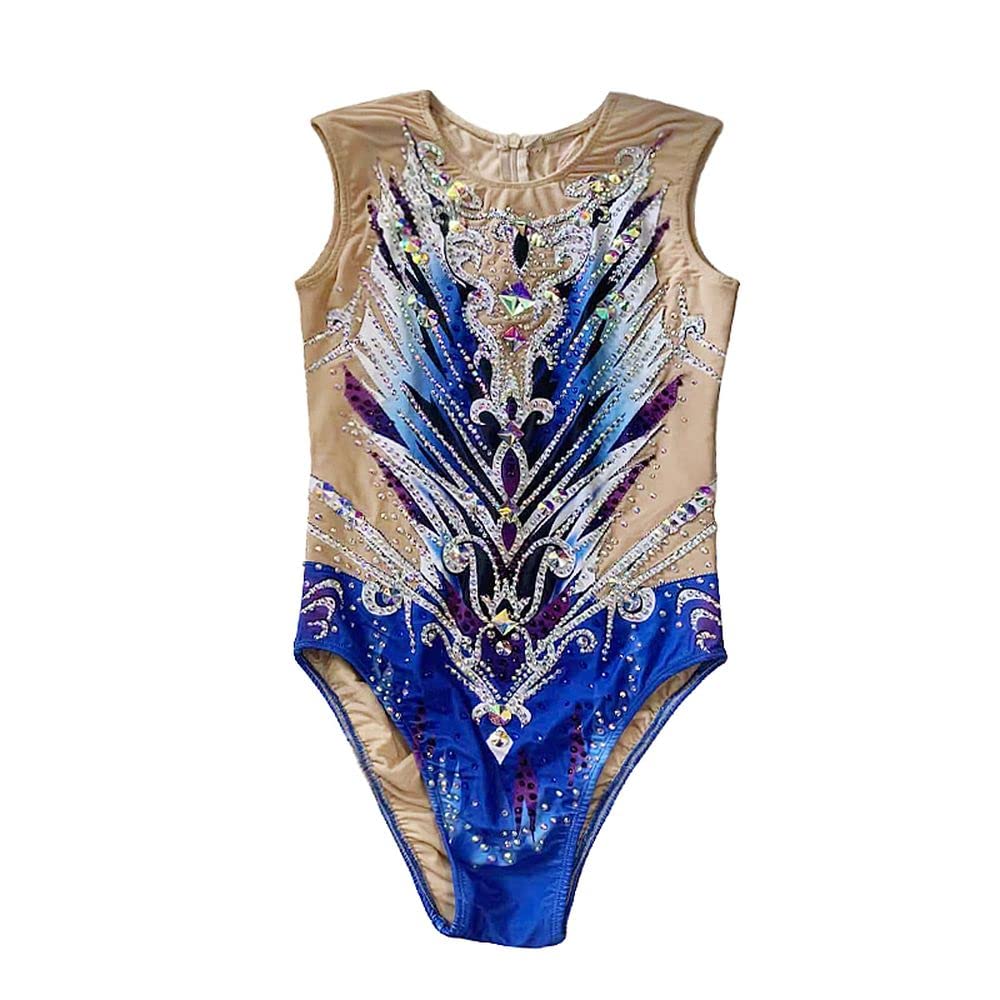 LIUHUO Girls Figure Synchronized Swimming Suits Women Elegant Performanc Ballet Dance Leotards (Blue,7-10 Years)