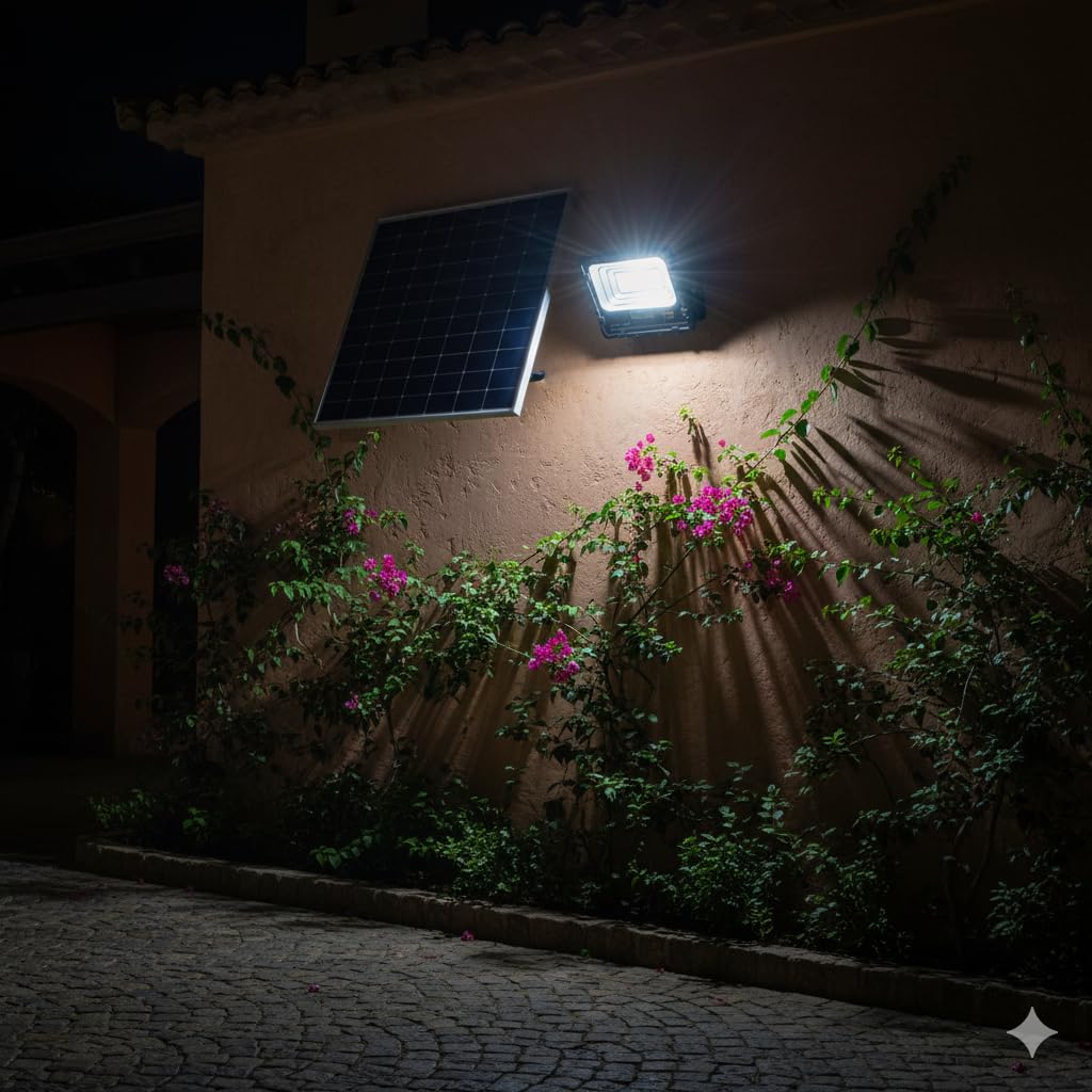 Faro LED Esterno con Pannello Solare 500W Faretto Solare Crepuscolare E Sensore Di Movimento IP66