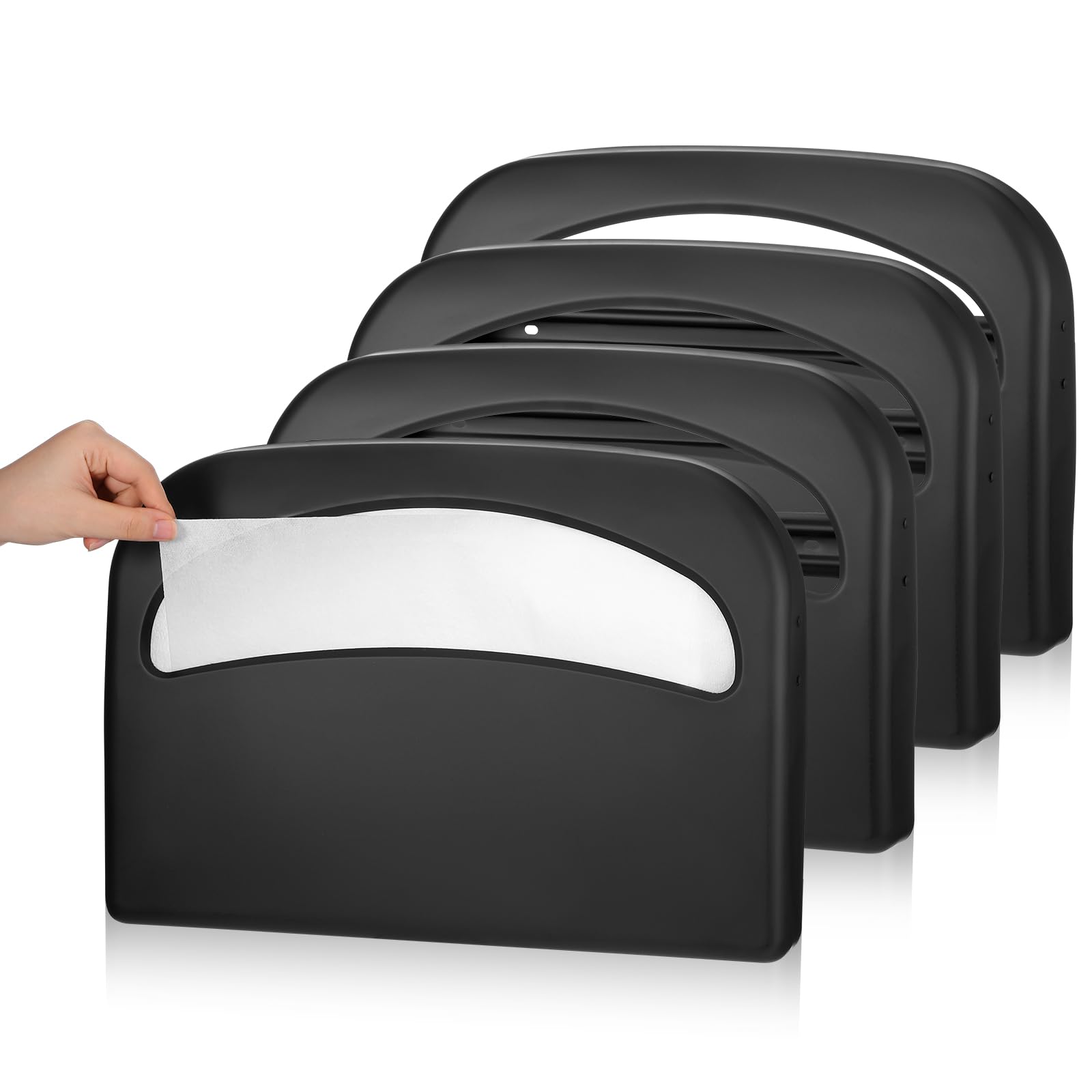 Domensi 4 Pcs Stainless Steel Toilet Seat Cover Dispenser Commercial Toilet Seat Wall Mount Half Fold Cover Holder with Screws for Office Restaurant