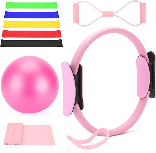 Kit de anillos de pilates para entrenamientos en casa, kit esencial de equipo de pilates con círculo mágico, anillo de yoga, banda de resistencia,