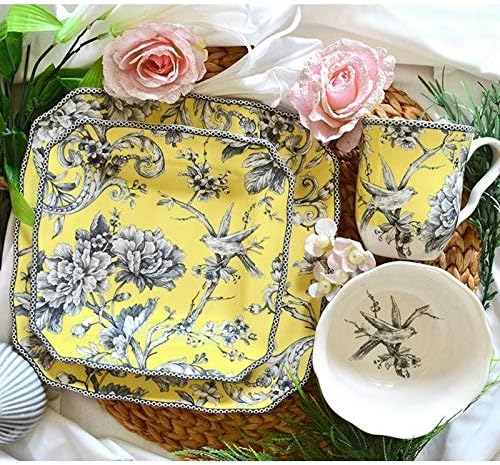 Misc Yellow Porcelain 16-Piece Dinnerware Set (Service for 4) Floral 16 Piece Dishwasher Safe Microwave