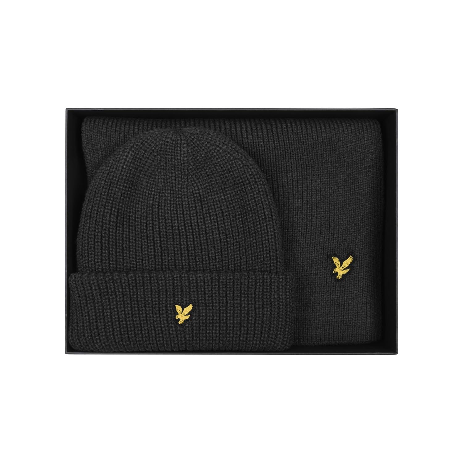 Lyle & Scott Set di berretto e sciarpa da uomo in lana d'agnello a coste