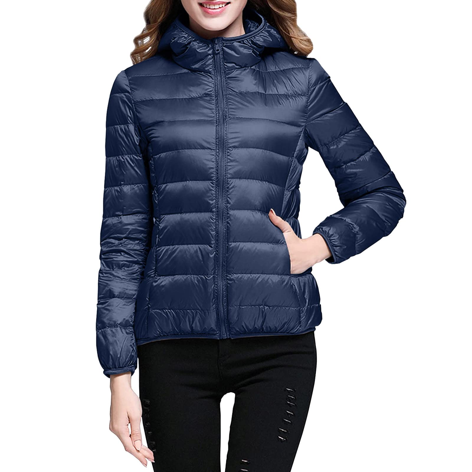 KEERADSWomen's Puffer Jacket Ultra Lightweight Packable Hooded Winter Windproof Short Down Coat Outerwear Ladies Parka