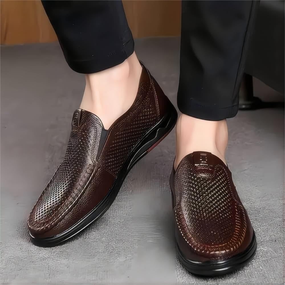 Hombres Mocasines Transpirables Casual Cuero Ligero Genuino Verano Slip-On Hueco De Negocios Al Aire Libre Zapatos