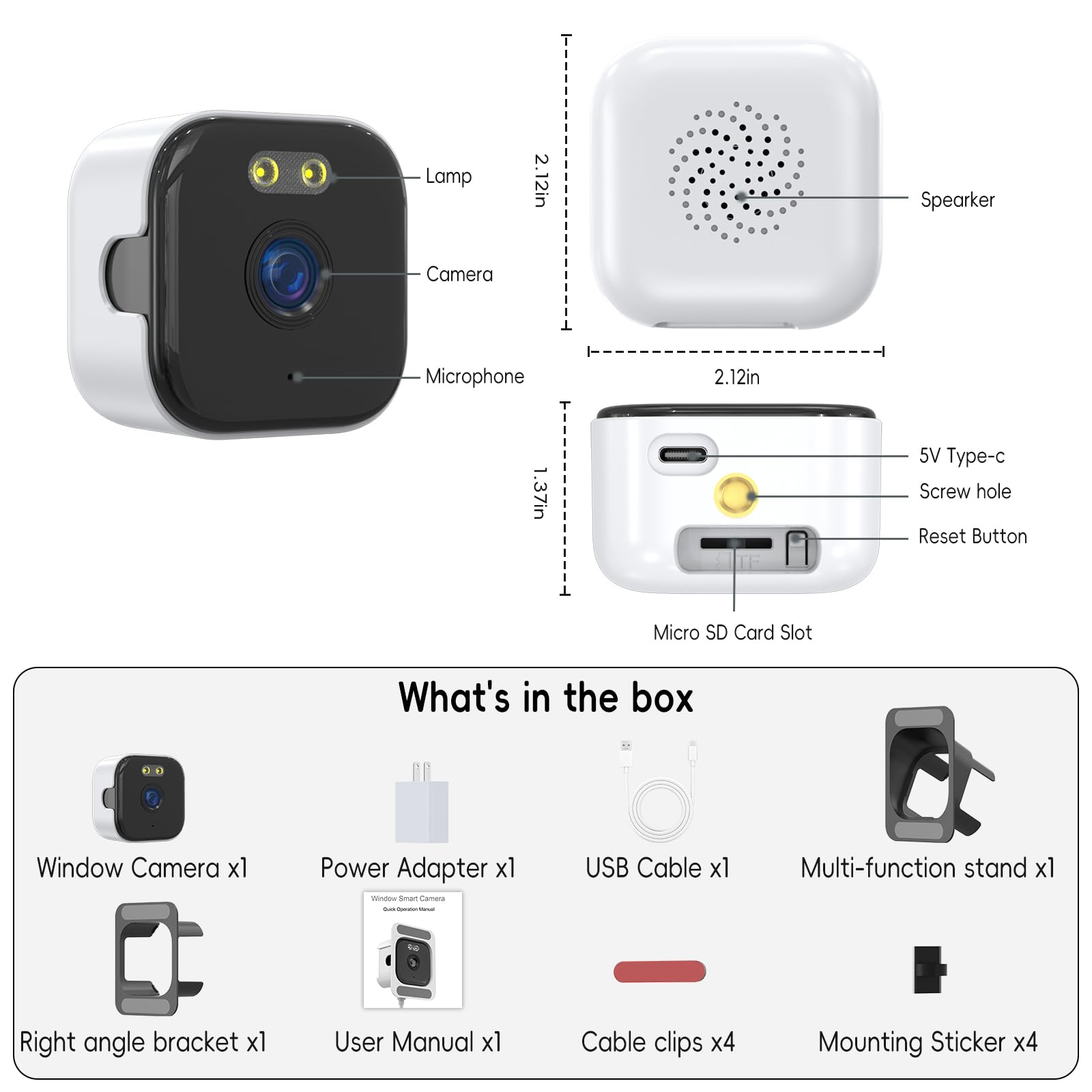 ANYQOO Kamera okienna 3 MP 2K, do użytku wewnątrz i na zewnątrz, do domu, chroMax AI Color Night Vision, wykrywanie ruchu, WiFi 2,4 GHz i 5 GHz, nagrywanie 24/7, łatwa instalacja, 2 szt., biała