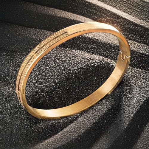 Image of Mesmerize Atticus Stainless Steel Kada Bracelet for Men - Durable, Anti-Tarnish, Water & Sweat Resistant, Hypoallergenic, Stylish & Comfortable Fit - Premium Gift Box Included (Gold, L)