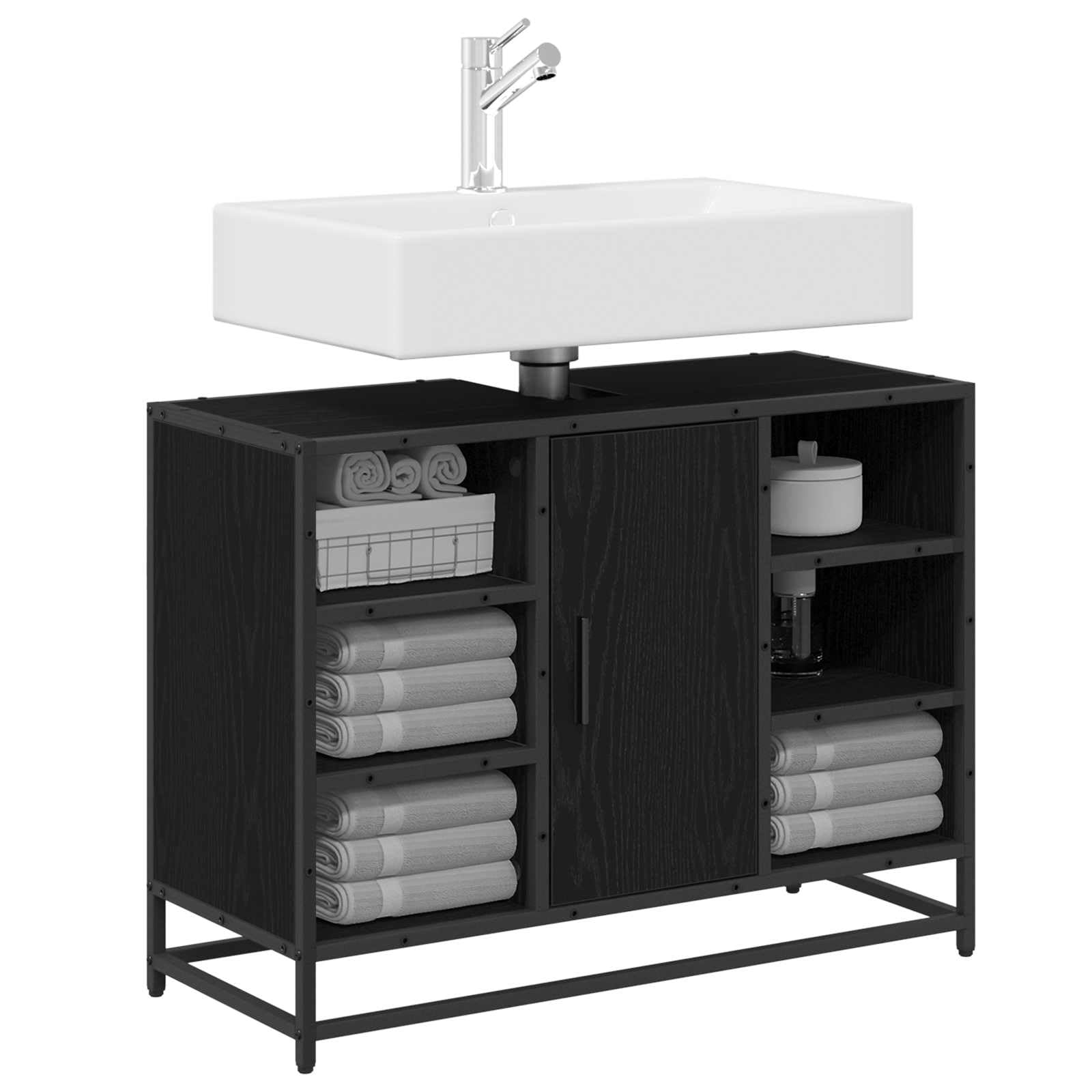 Szafka łazienkowa czarna imitacja dębu 80 x 33 x 60 cm materiał