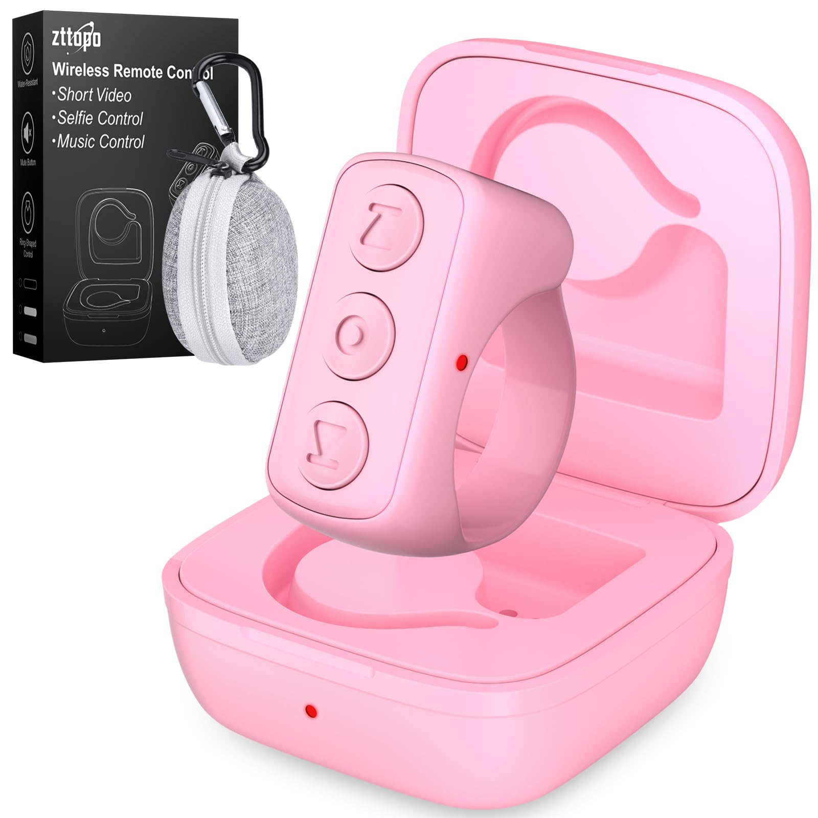 TikTok Remote Control Ring Finger Scroller Remote TikTok Scrolling Ring TikTok Bluetooth Remote Control, Kindle APP Page Turner, Camera Photo Clicker for iPhone, iPad, Android with Carrying Case, Pink