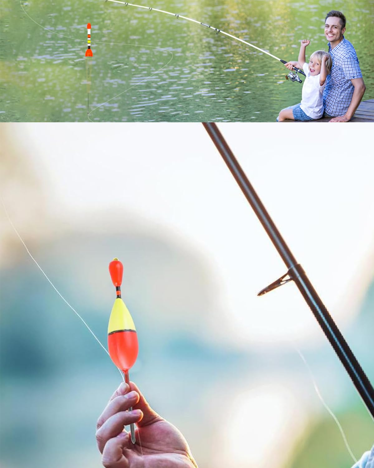 6 pièces Flotteur de pêche Flotteurs de pêche flotteurs avec Plomb, Ligne de pêche et hameçon (5#, 7#, 9#) pour Poissons flottants et Poissons Convient pour la rivière l'étang et la Ruche