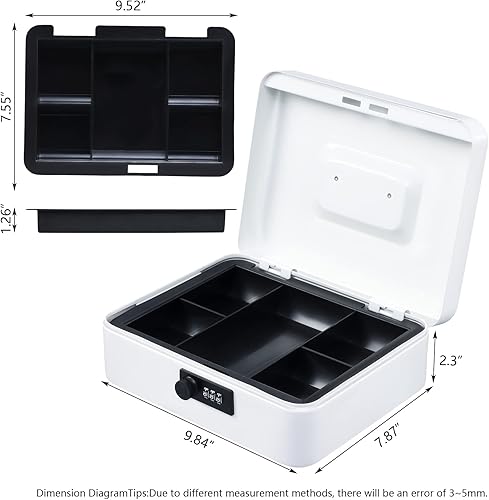 Miniatura 5 de Caja de caudales con cerradura de combinación, caja para el dinero de metal, con bandeja de dinero para seguridad, caja con cerradura, de color