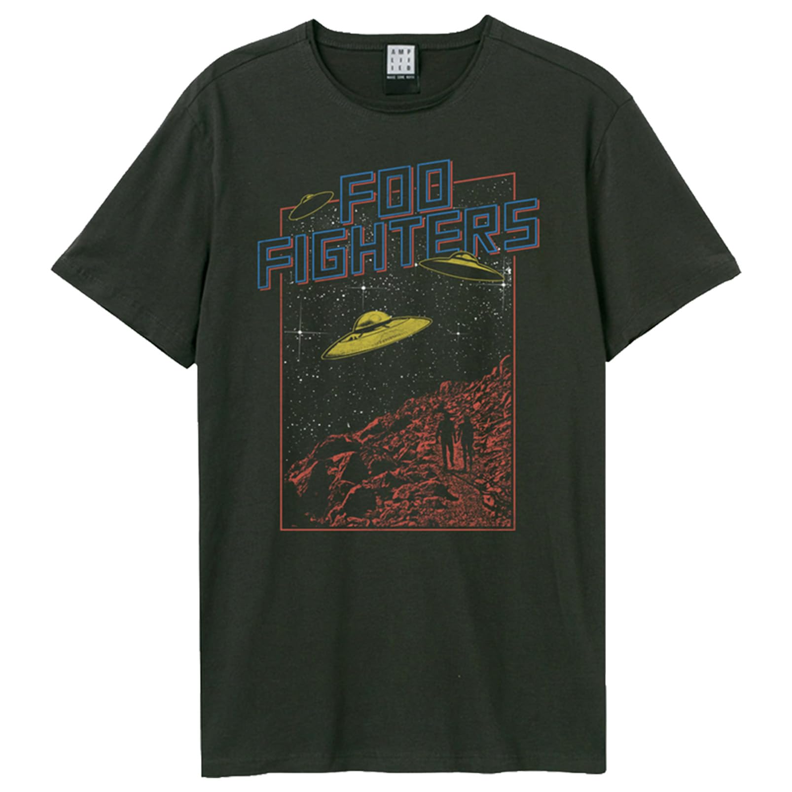 Amplified FOO Fighters – Flying Saucers | T-shirt à manches courtes au look rétro – Couleur : gris foncé – 100 % coton - Les Beatles, Paul McCartney, John Lennon, RIngo Starr, George Harrison Amplified FOO Fighters - Flying Saucers | T-shirt à manches courtes au look rétro - Couleur : gris foncé - 100 % coton