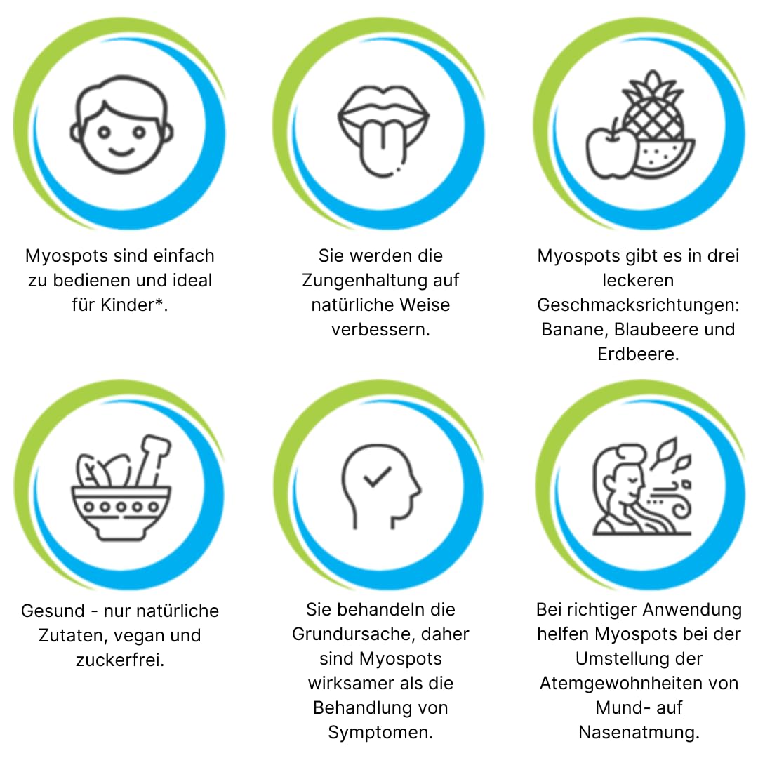 Myospots - Entraînement efficace pour la repos de la langue dans différents goûts - 100 comprimés - Soutien polyvalent pour la respiration et la santé (banane)