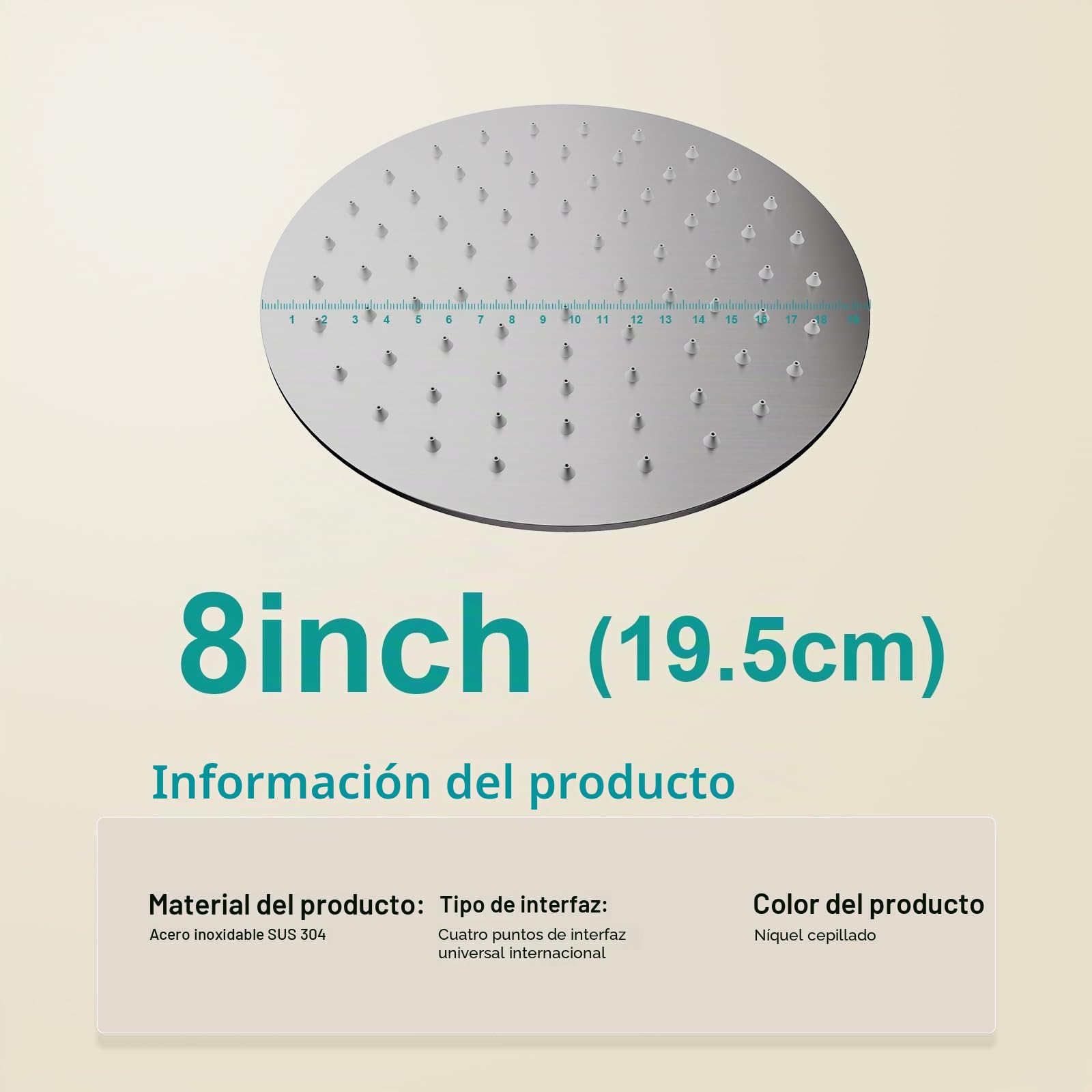 Cabeza de ducha de lluvia redonda, cabeza de ducha de lluvia de acero inoxidable de alto flujo, diseño de alta presión (Brushed Nickel, 8 pulgadas) 20CM