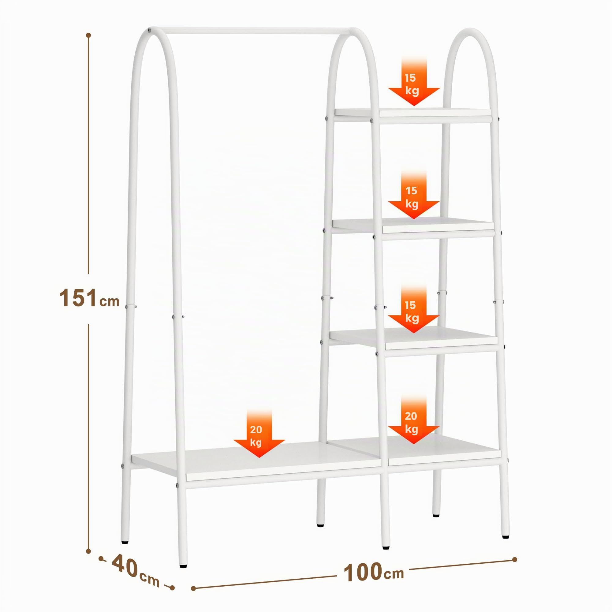 SDHYL Perchero de pie de metal con 4 niveles de almacenamiento y barra para colgar ropa, organizador de armario para dormitorio, salón (blanco)