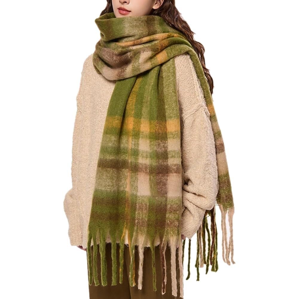 Barley Direct Large Chunky Scarf Oversized Fluffy Scarves Blanket Big Wool Thick Winter Warm(Green Plaid)