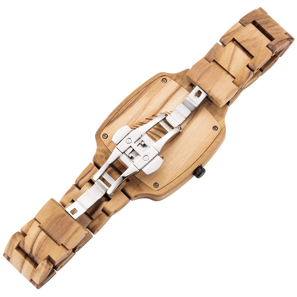 Orologio da Uomo e donne in Legno, Noce nero naturale/oliva, con Movimento al Quarzo Giapponese, con cinturino regolabile, manuale analogico da polso