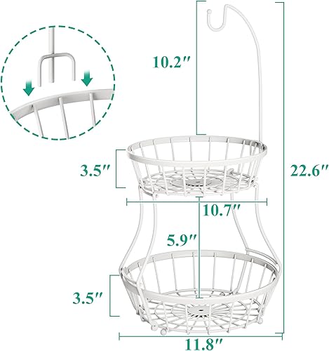 Miniatura 6 de Cesta de frutas apilables para almacenamiento de verduras con soporte para colgar árboles de plátano para encimera de cocina, cesta de alambre de