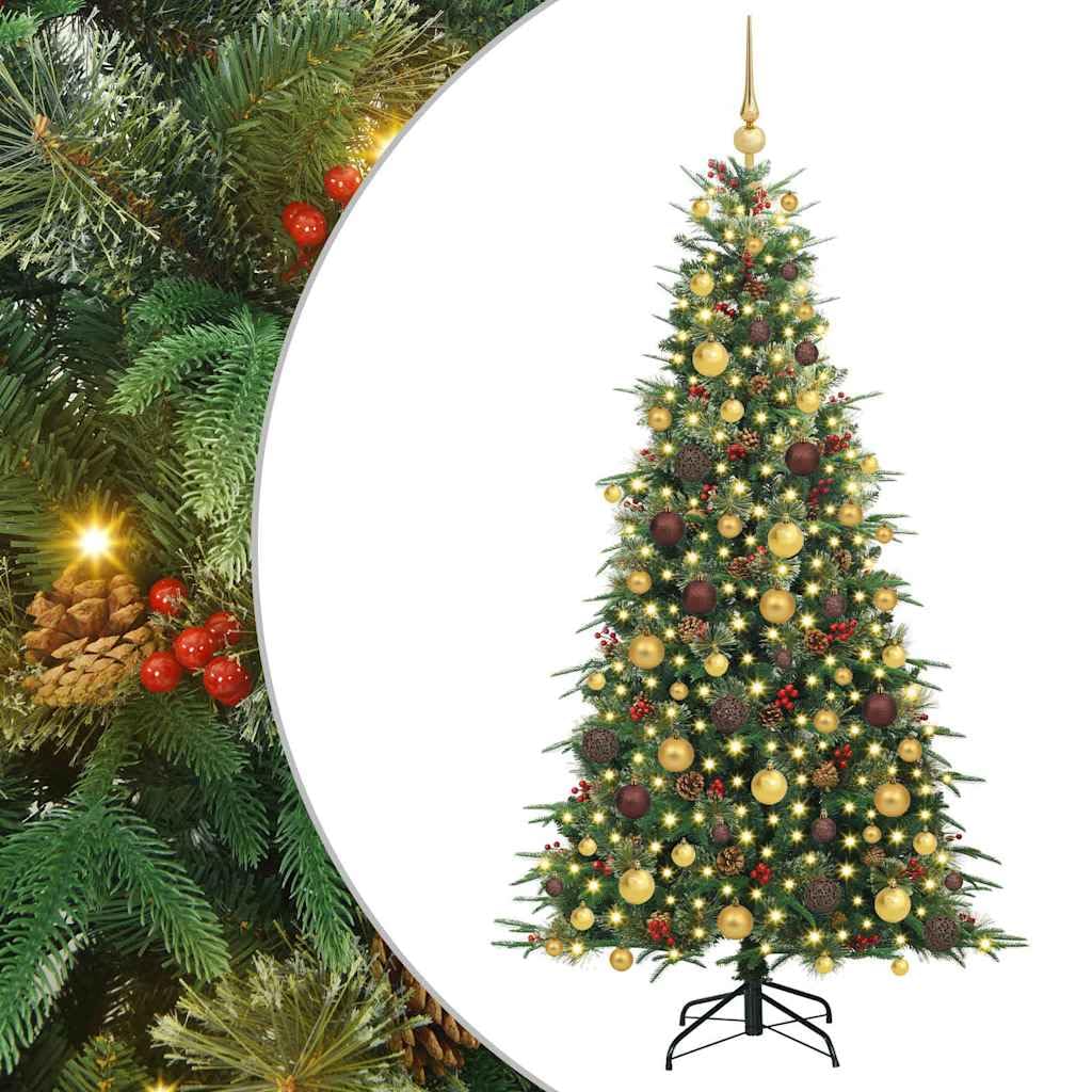 vidaXL Albero di Natale Artificiale con Rami Pieghevoli Verde 180 cm, Albero di Natale a forma di cono, decorazione resistente, luci festive con stringa bianca calda