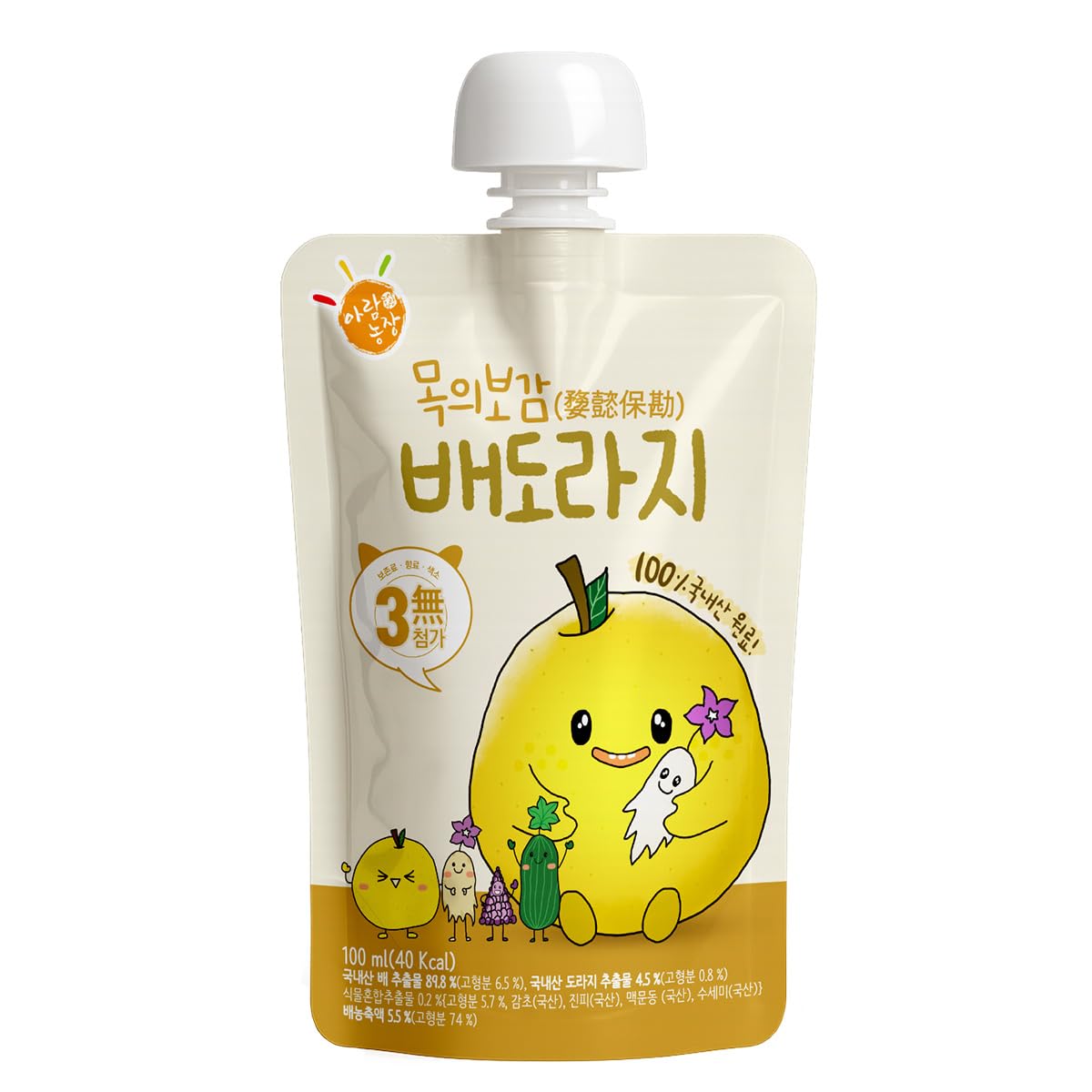 Korean Pear & Bellflower Root Mixed Juice Pouches for Toddlers and Kids, Naju Pear Juice Drink, Convenient Fruit Beverage Packs, 100ml x 20 Pouches (30, Pouch)