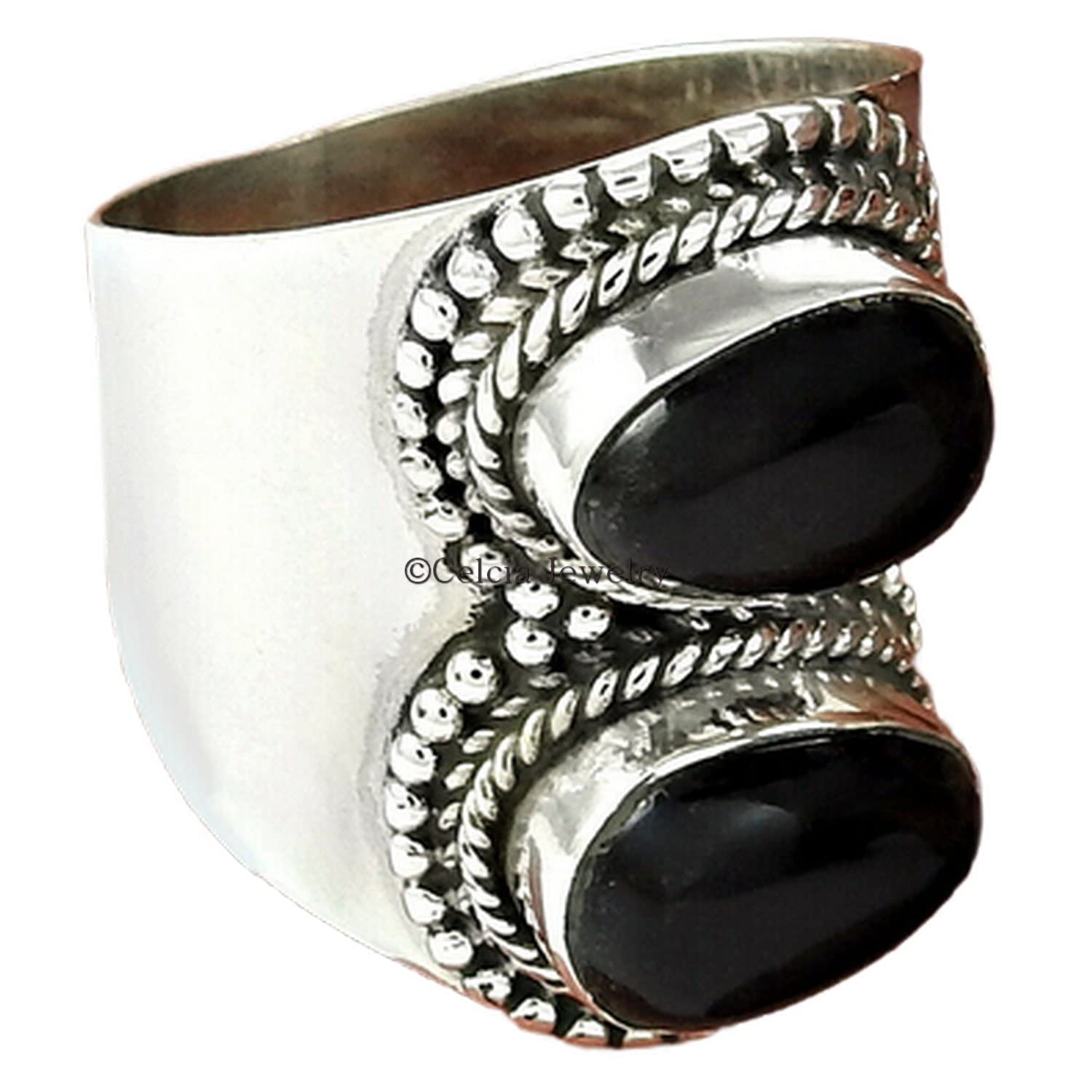 Anillo de piedra preciosa de ónix negro, plata de ley 925 maciza, anillo de banda de diseñador unisex, declaración espiritual de aniversario, regalos de boda para parejas, hombres, mujeres