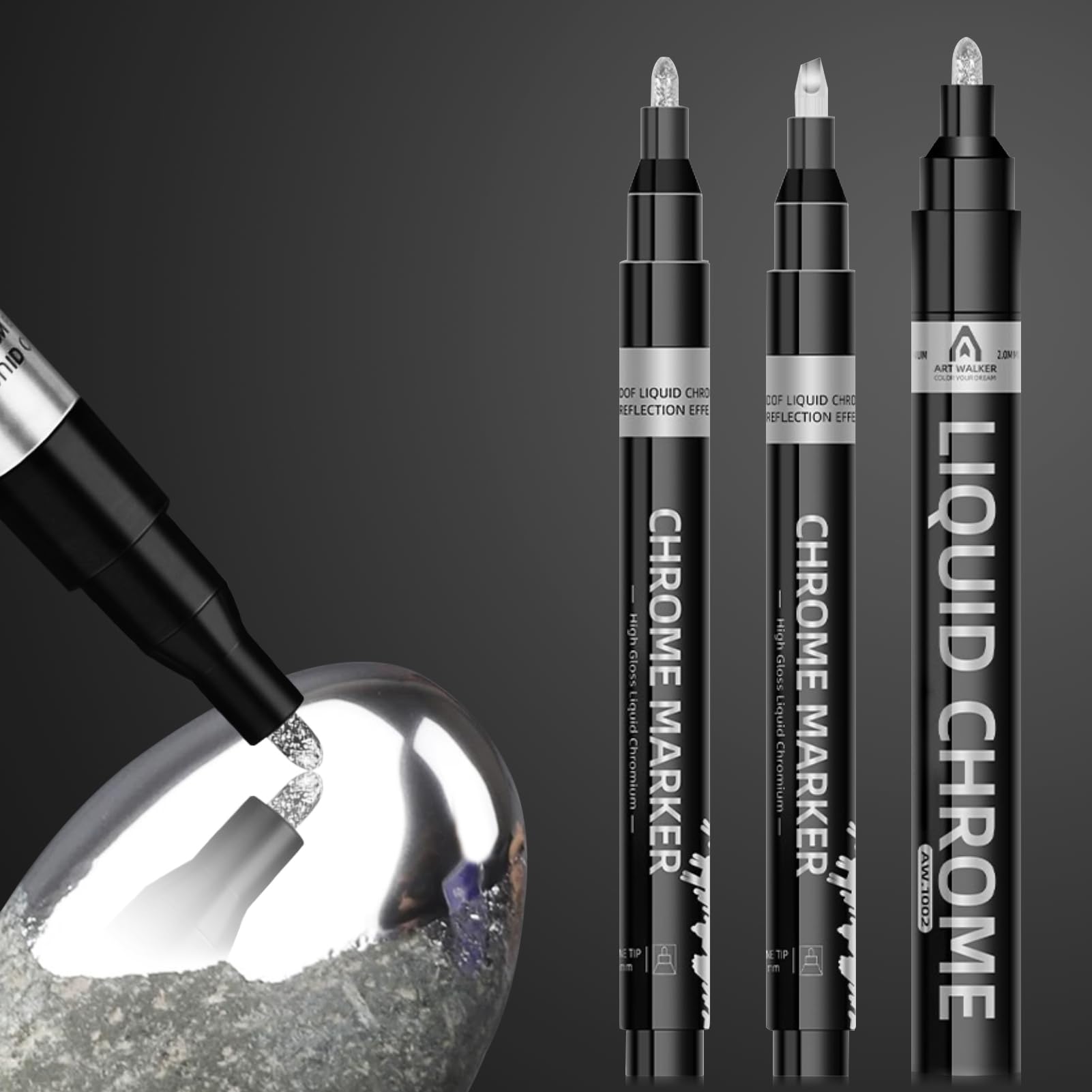 Elegirme 銀メッキ ペン シルバー メッキ塗料 塗るだけでメッキ 2.0mm 太/1.0mm 細/0.7mm チゼル 3本セット 強い光沢感 メタリック 防水 耐摩耗 鏡面効果 車 プラモデル 模型 DIY用