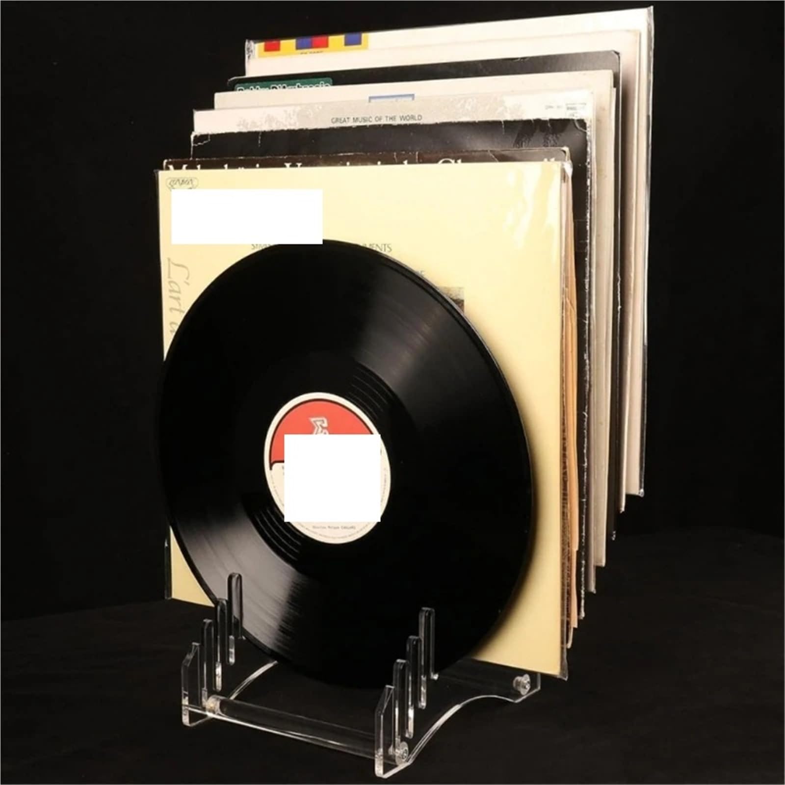 Stojak ekspozycyjny na płyty, Stojak na płyty winylowe i płyty CD, czarno-biały(Black)