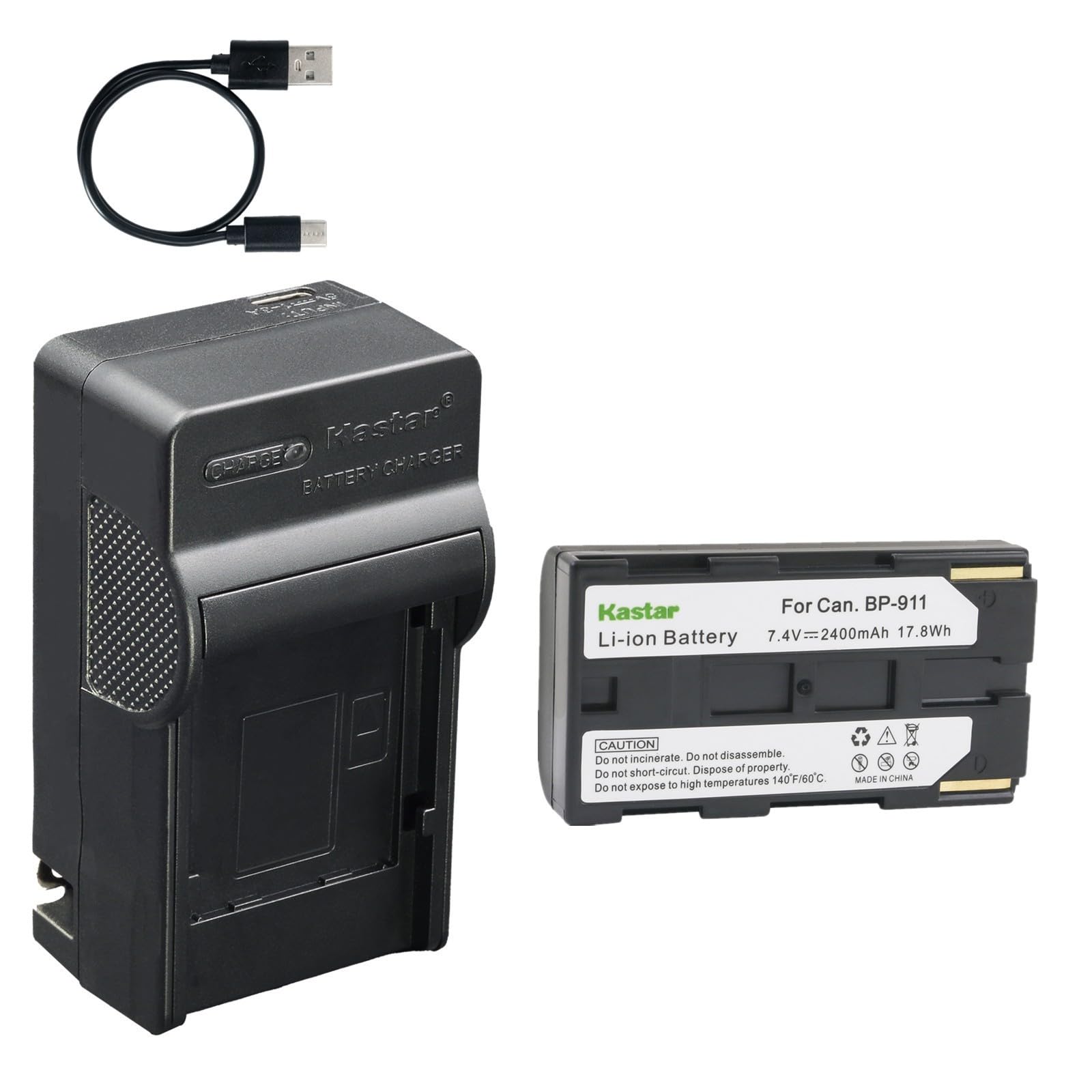 Kastar 1-Pack Battery and AC &amp; USB-C Charger, Compatible with Canon BP-911, XF100 XF105 XF200 XF205 XF300 XF305 XF400 XF405 C100 C300 C500 XH-A1 XH-G1 XL1 XL2 GL1 GL2 XM2 and More Camcorders