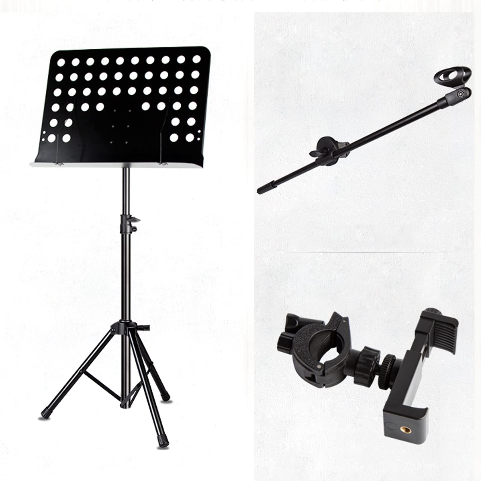 HJXGQJM Atril for Partitura Plegable Portátil Musica Metalico Soporte De Ajustables, con Clip for Teléfono, Soporte for Micrófono, con Bolsa De Transporte, Aplicado A La Transmisión En Vivo