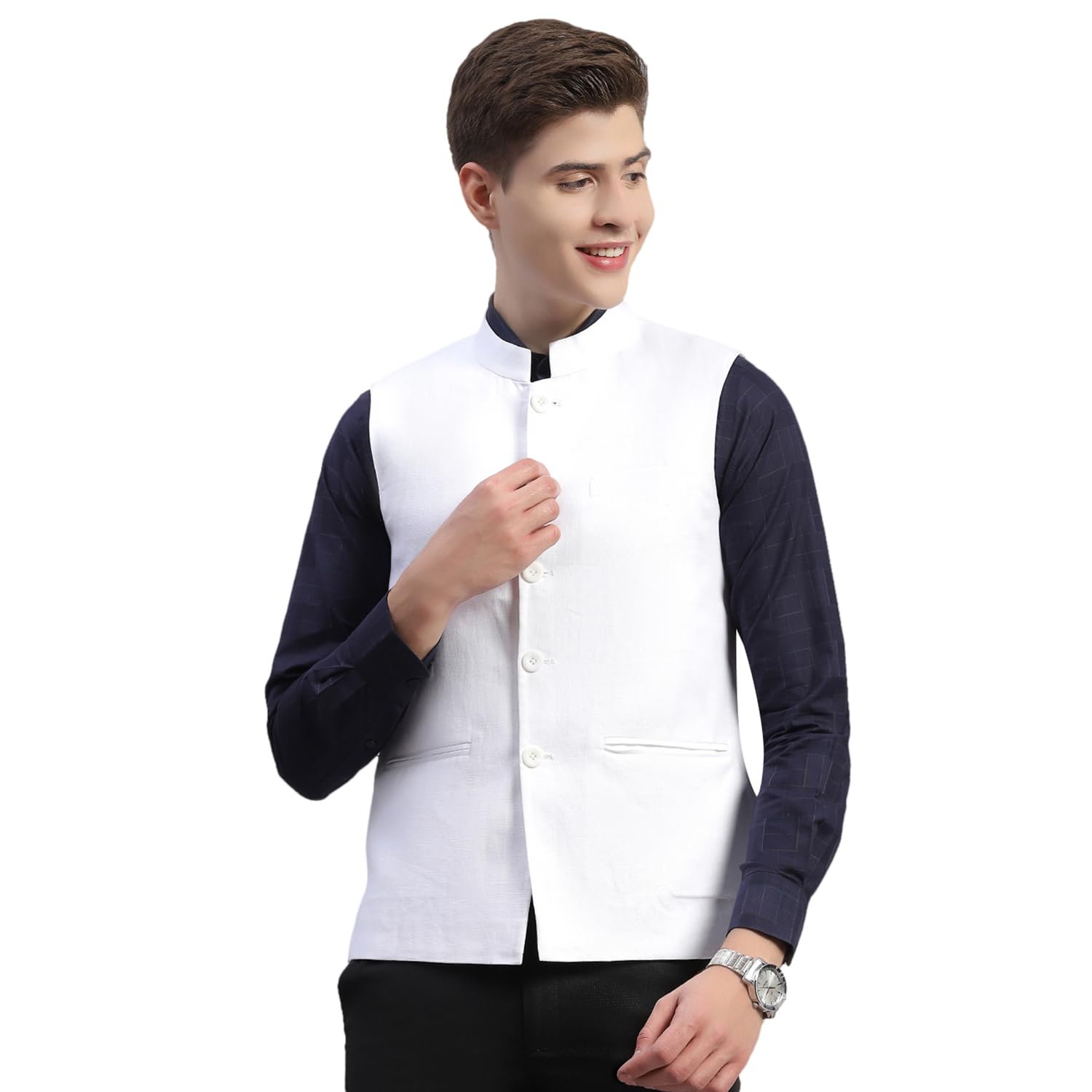 monte carlo Mens Solid Mandarin Neck Sleeveless Regular Fit Nehru Jacket (224021031-picture-15