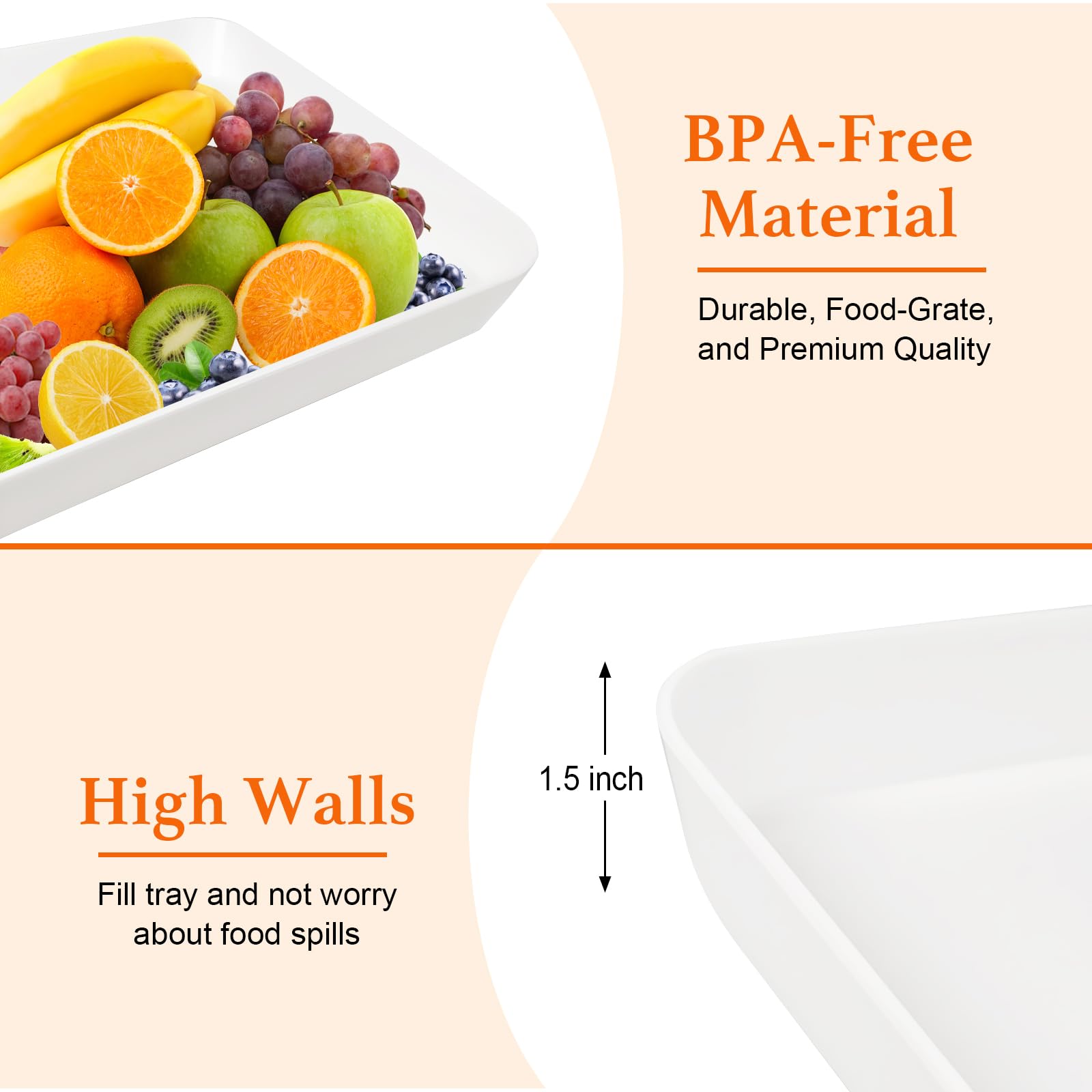 4 Plateaux De Service Réutilisables 40x28 Cm - Plateau Plastique Pour Apéritif, Buffet, Petit Déjeuner
