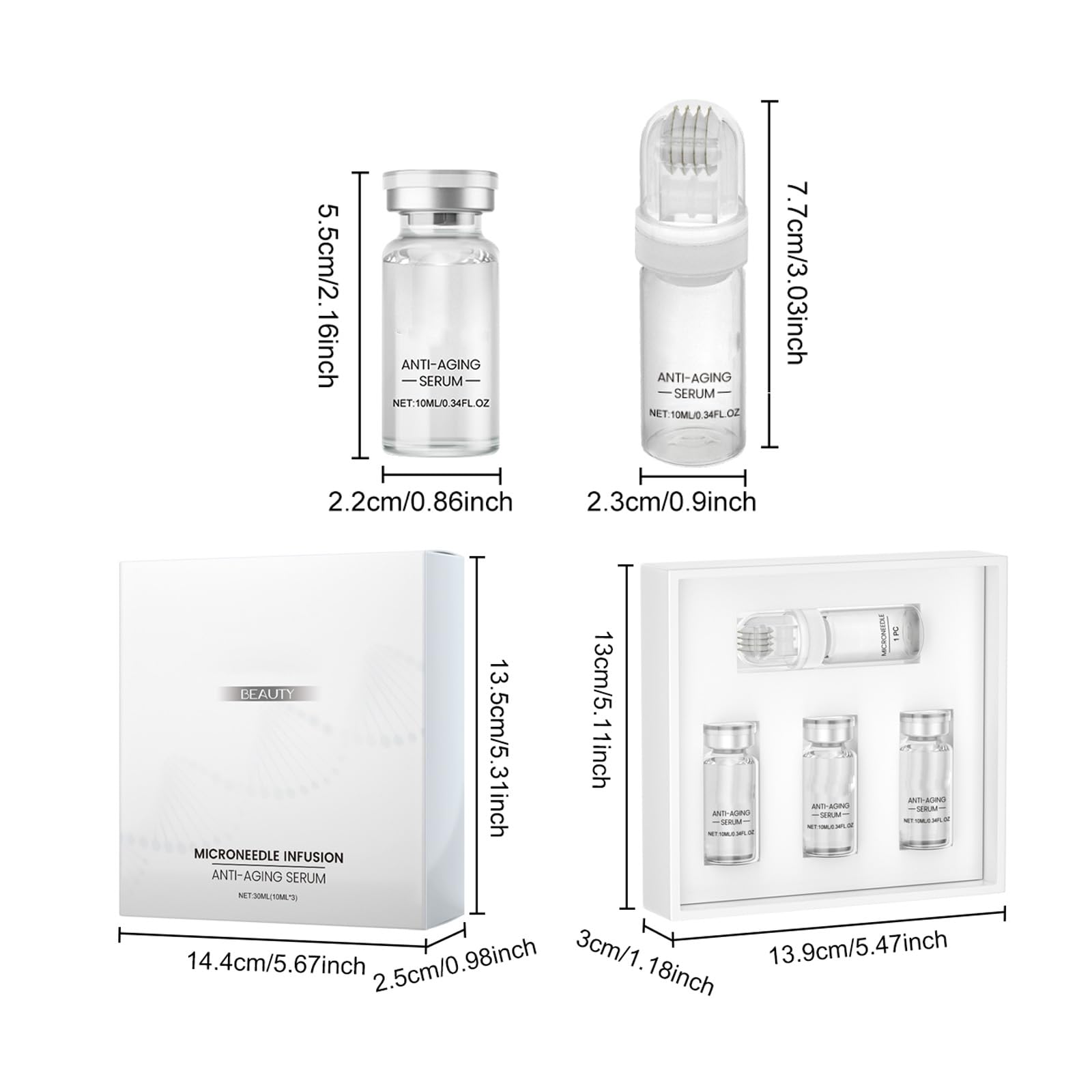 Set di microinfusioni anti-invecchiamento con acido ialuronico per pelle luminosa, kit per schiarire e anti-rughe, sistema microinfusione per labbra e viso